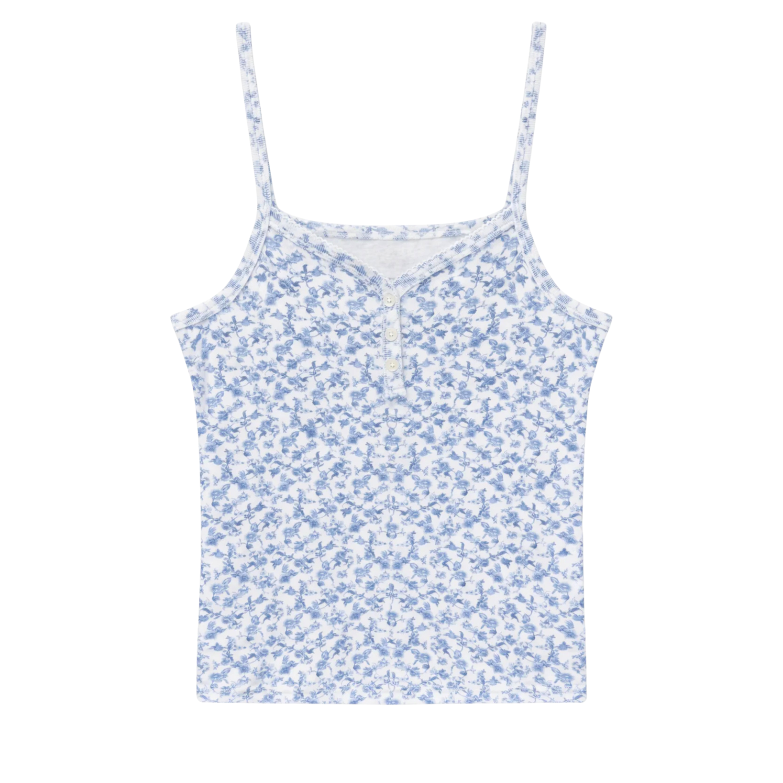 Katie J NYC Girls Blue Mini Toile Hailey Henley Cami Girls Casual Tops Katie J NYC Floral Y/S (7/8)