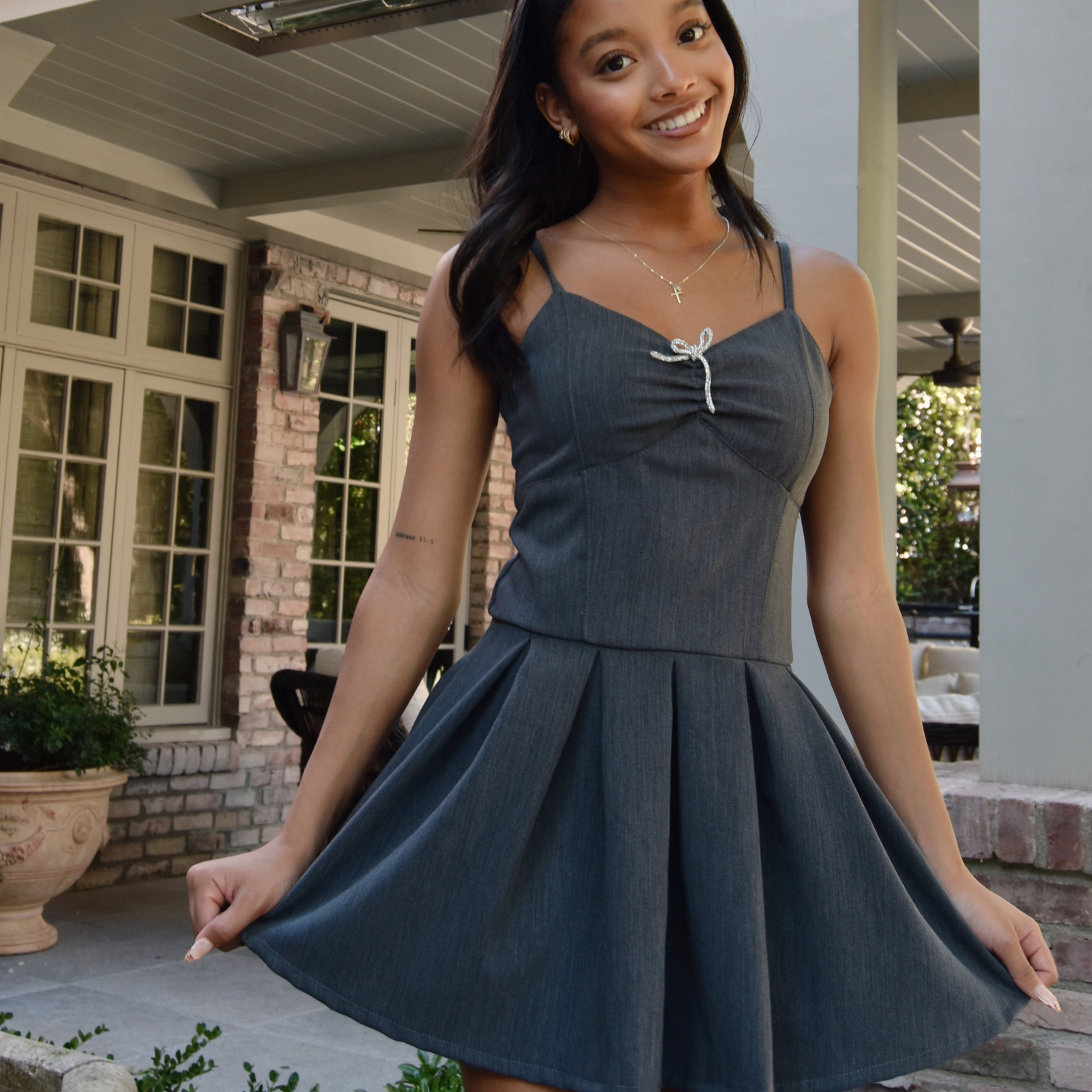 FBZ Girls Carine Gabardine Bow Dress Girls Special Dresses FBZ Flowers By Zoe Grey Y/S (7/8)