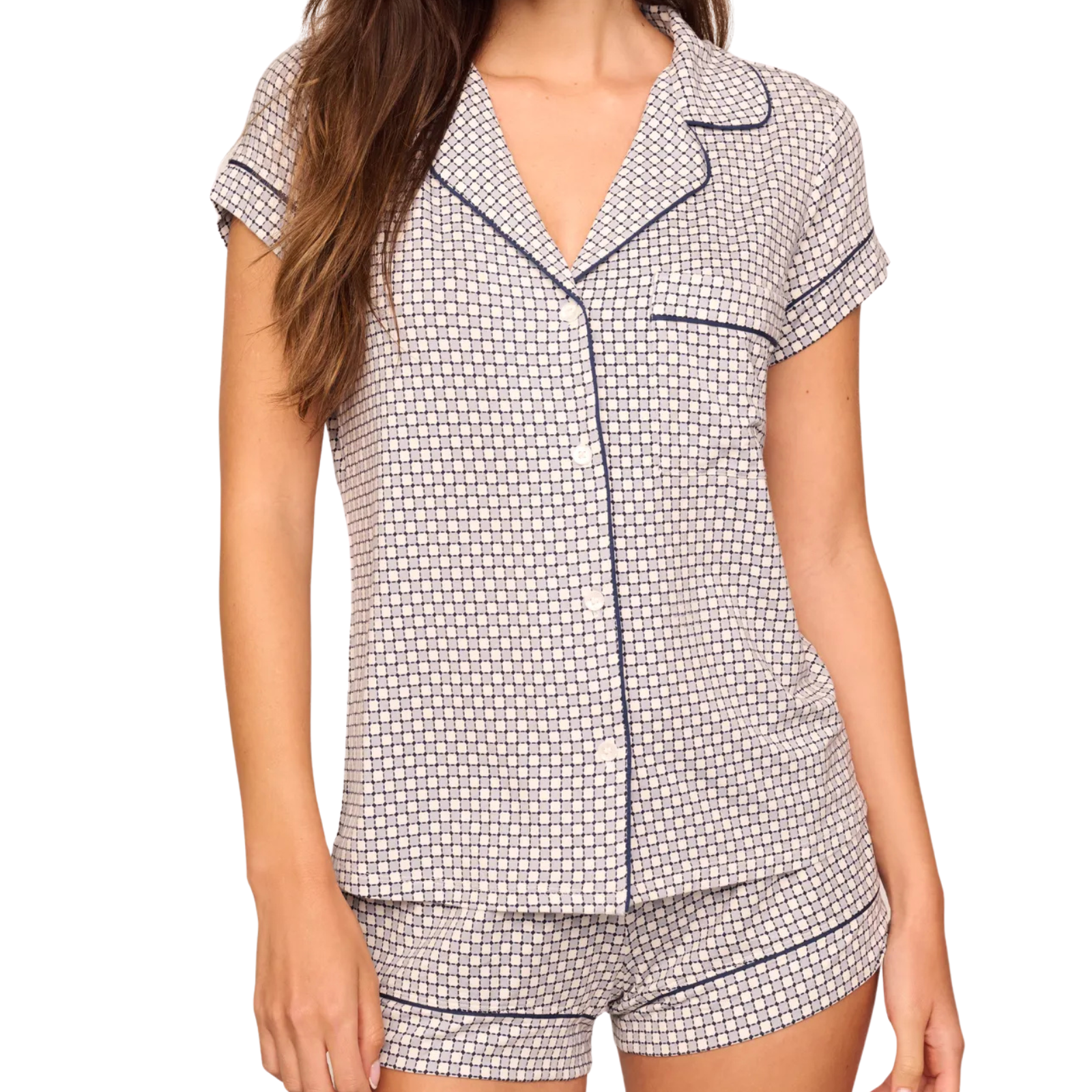 Eberjey Women Gisele Shortie Printed PJ Set Geosphere Grey Accessories Eberjey Grey Juniors/Women XXS