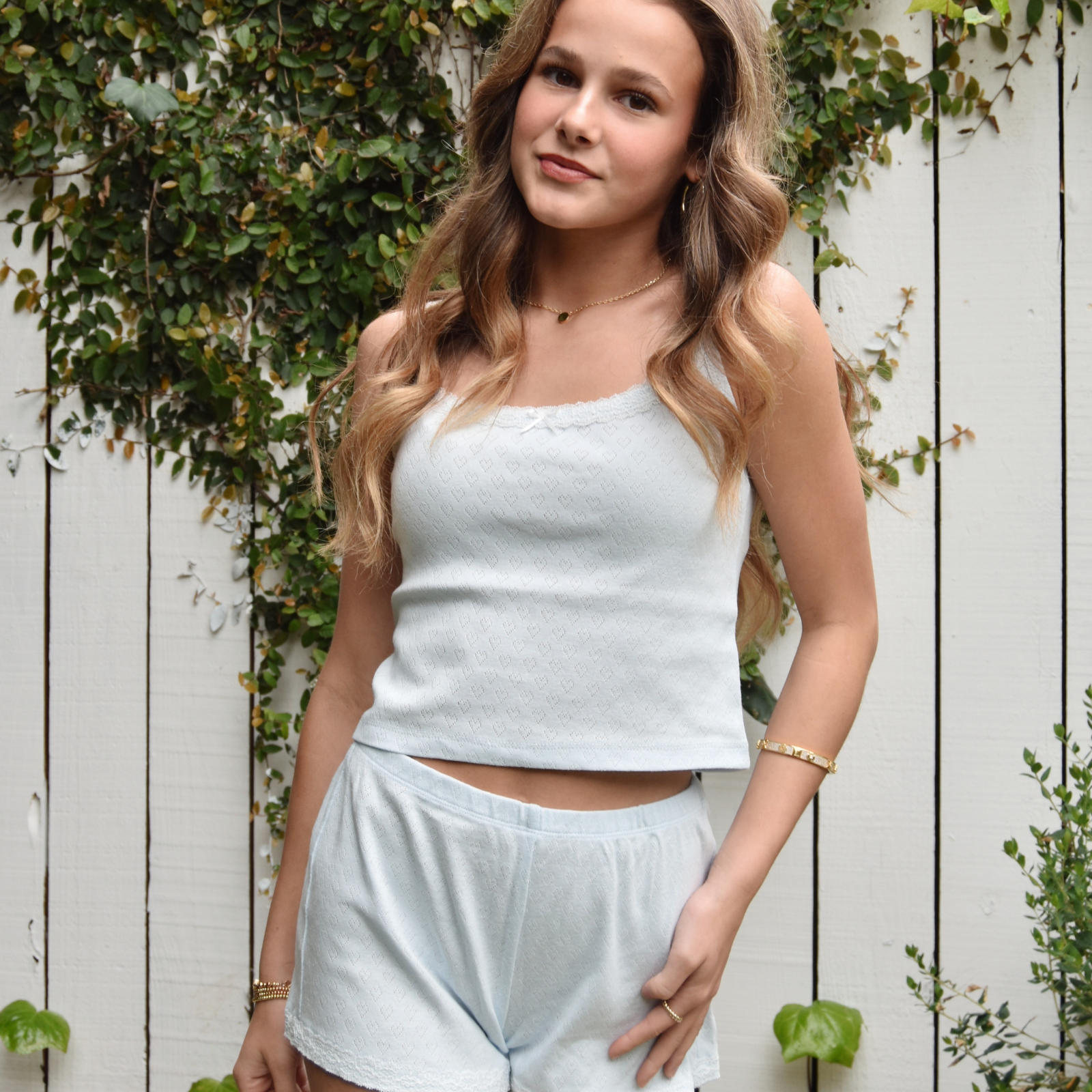 Theme Girls Lizzie Heart Pointelle Tank Girls Casual Tops Theme-NYC Blue Y/S (7/8)