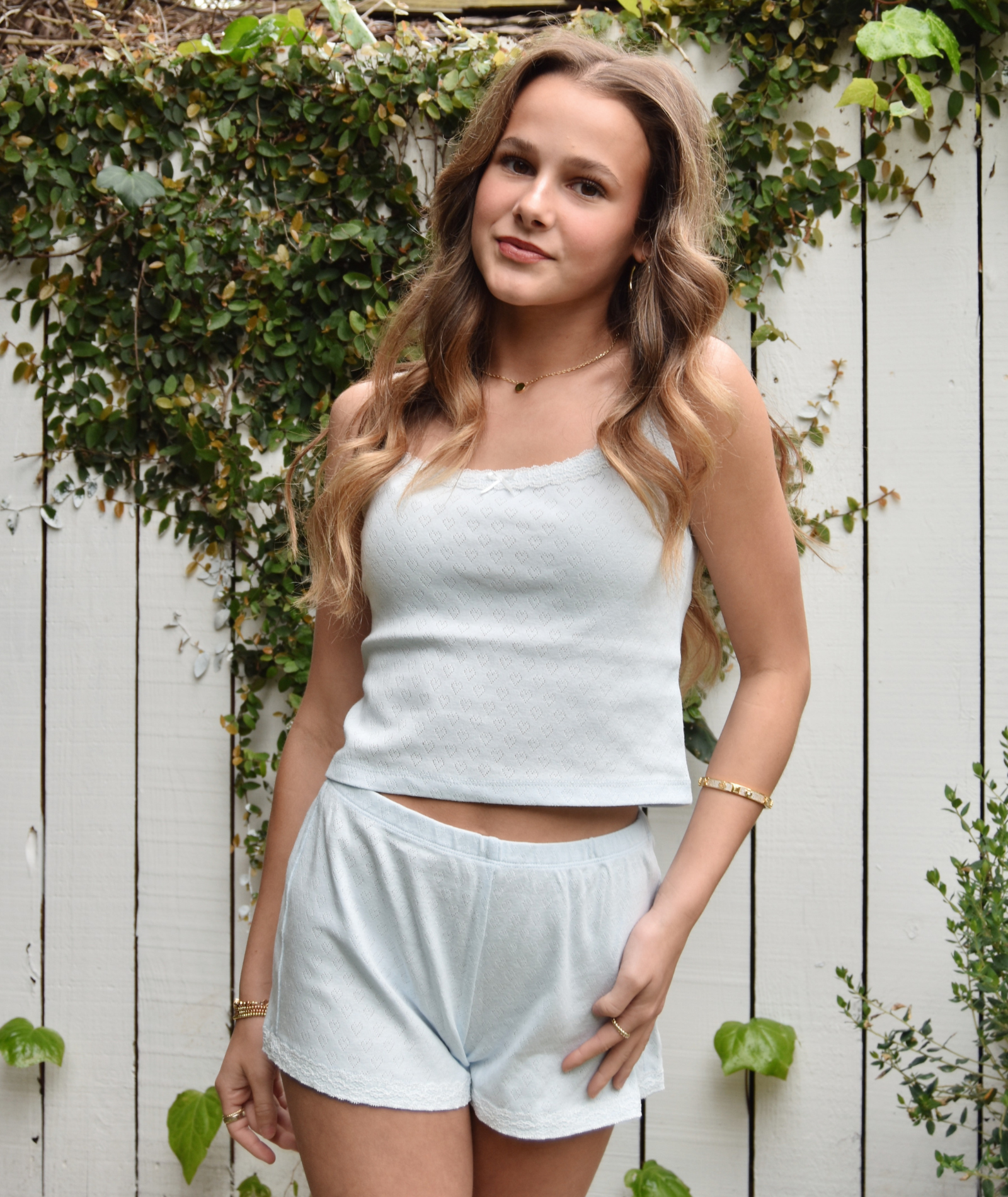 Theme Girls Lizzie Heart Pointelle Tank Girls Casual Tops Theme-NYC Blue Y/S (7/8)