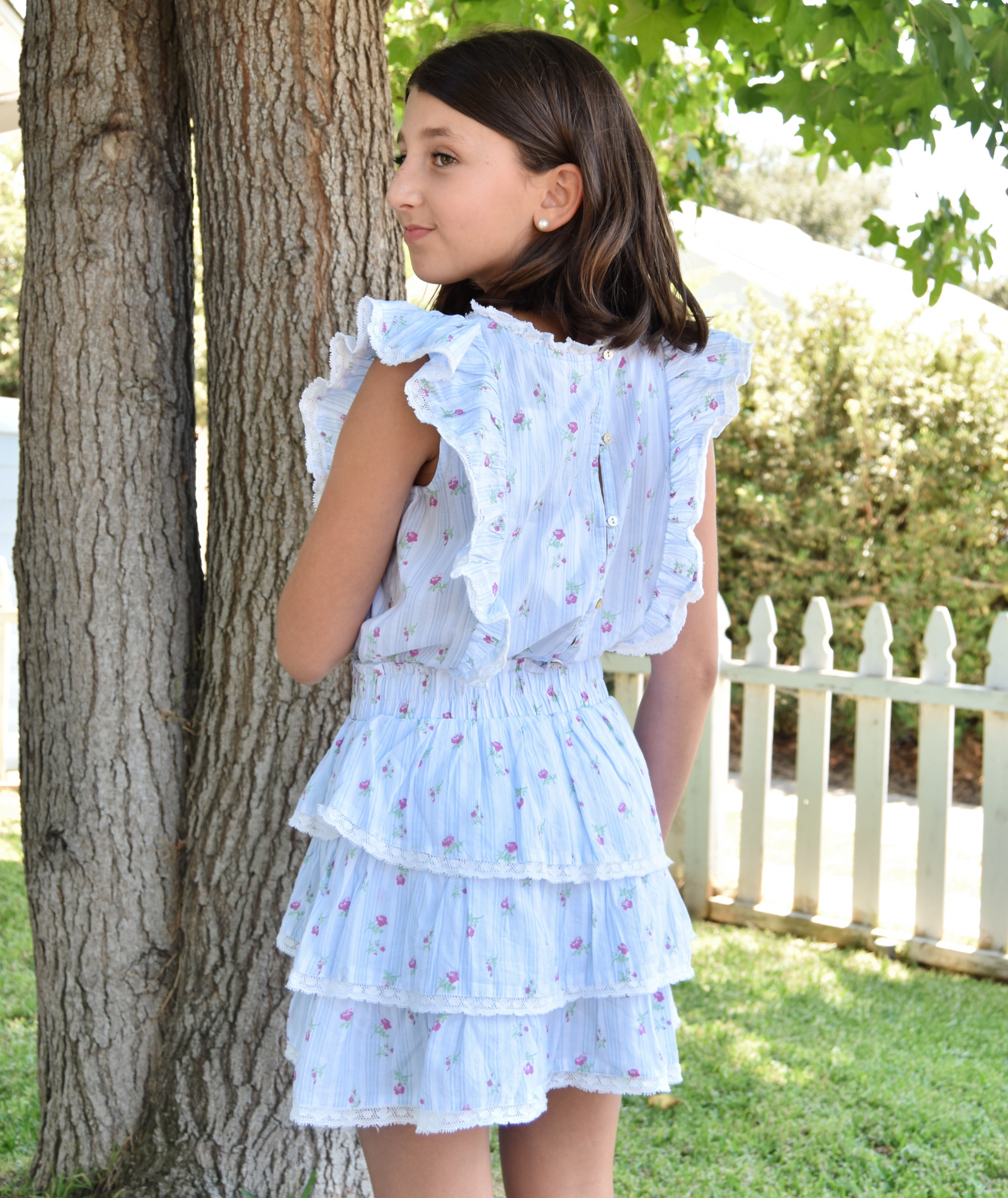 Love Shack Fancy Girls Decker Dress Coastline Blue Girls Casual Dresses Love Shack Fancy
