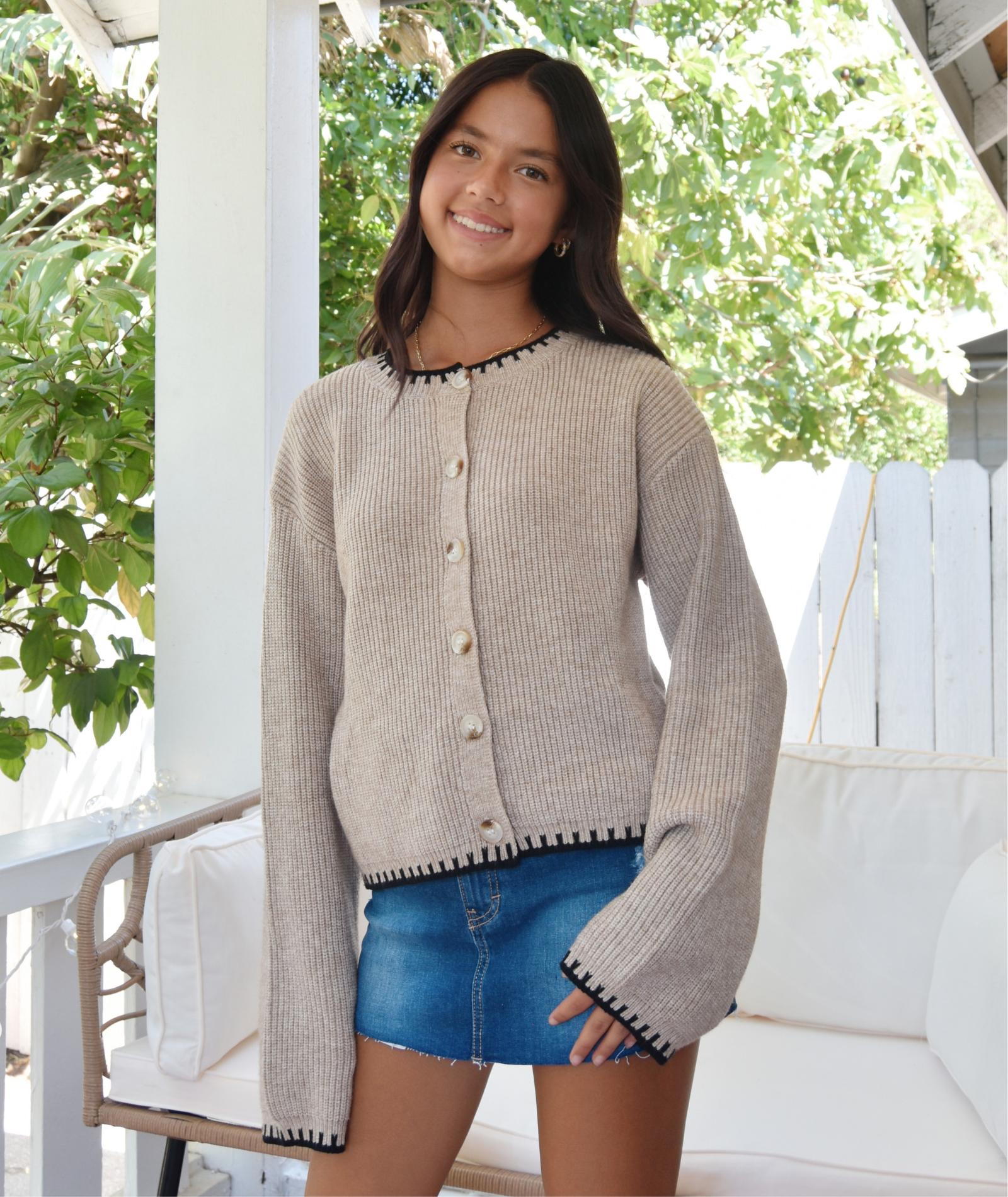 8apart Women Jannie Taupe/Black Cardigan Sweater Womens Casual Tops 8apart Taupe Juniors/Women S