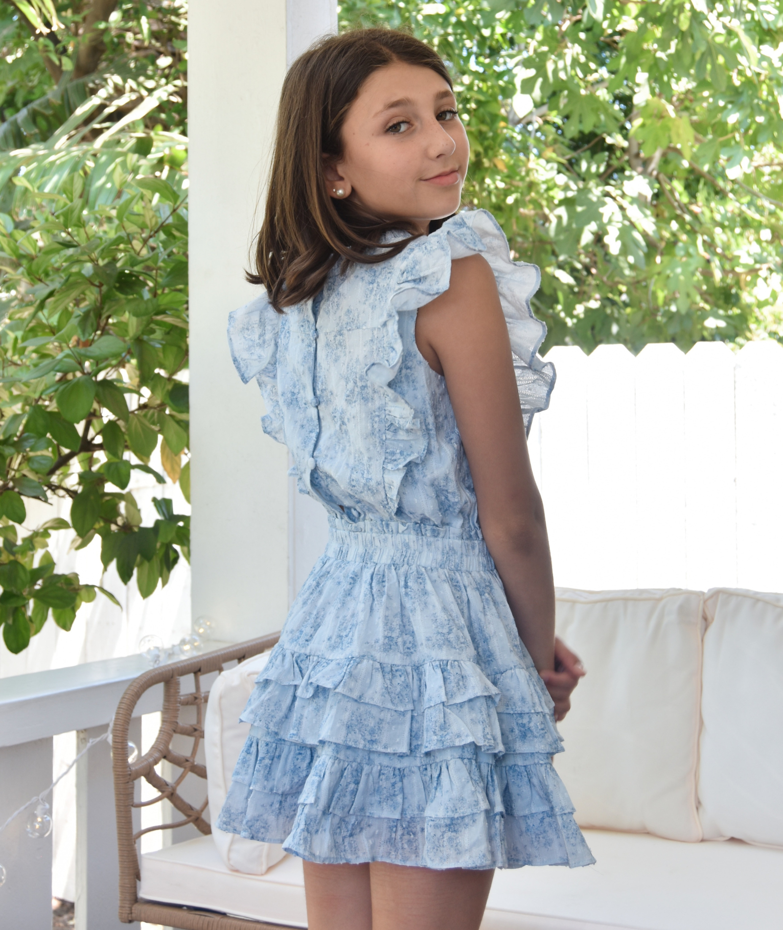 Summer Loving Girls Gustavia Dress Mini Roses Blue Girls Casual Dresses Summer Loving