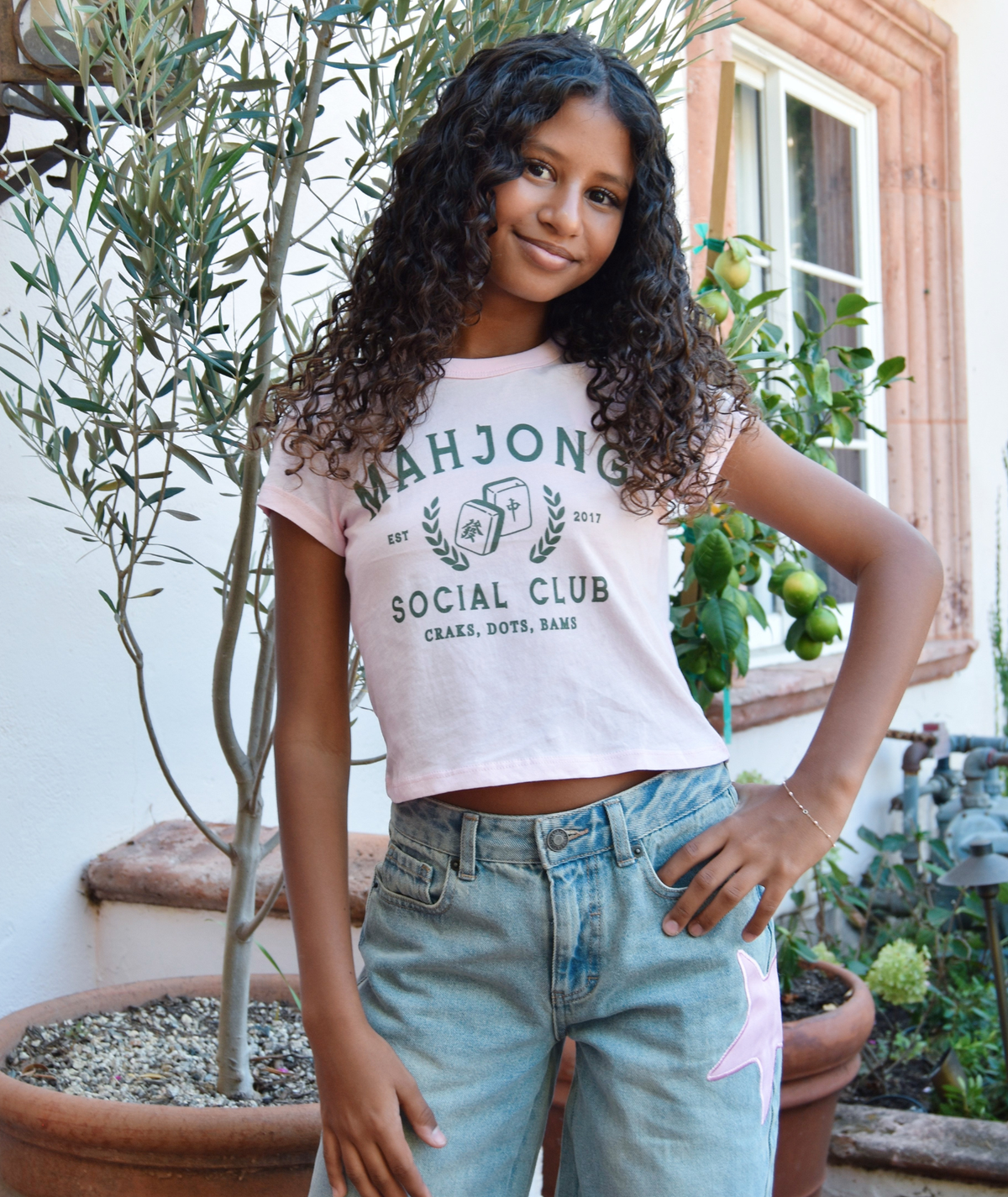 Katie J NYC Girls Boxy Baby Tee Mahjong Girls Casual Tops Katie J NYC Baby Pink Y/S (7/8)