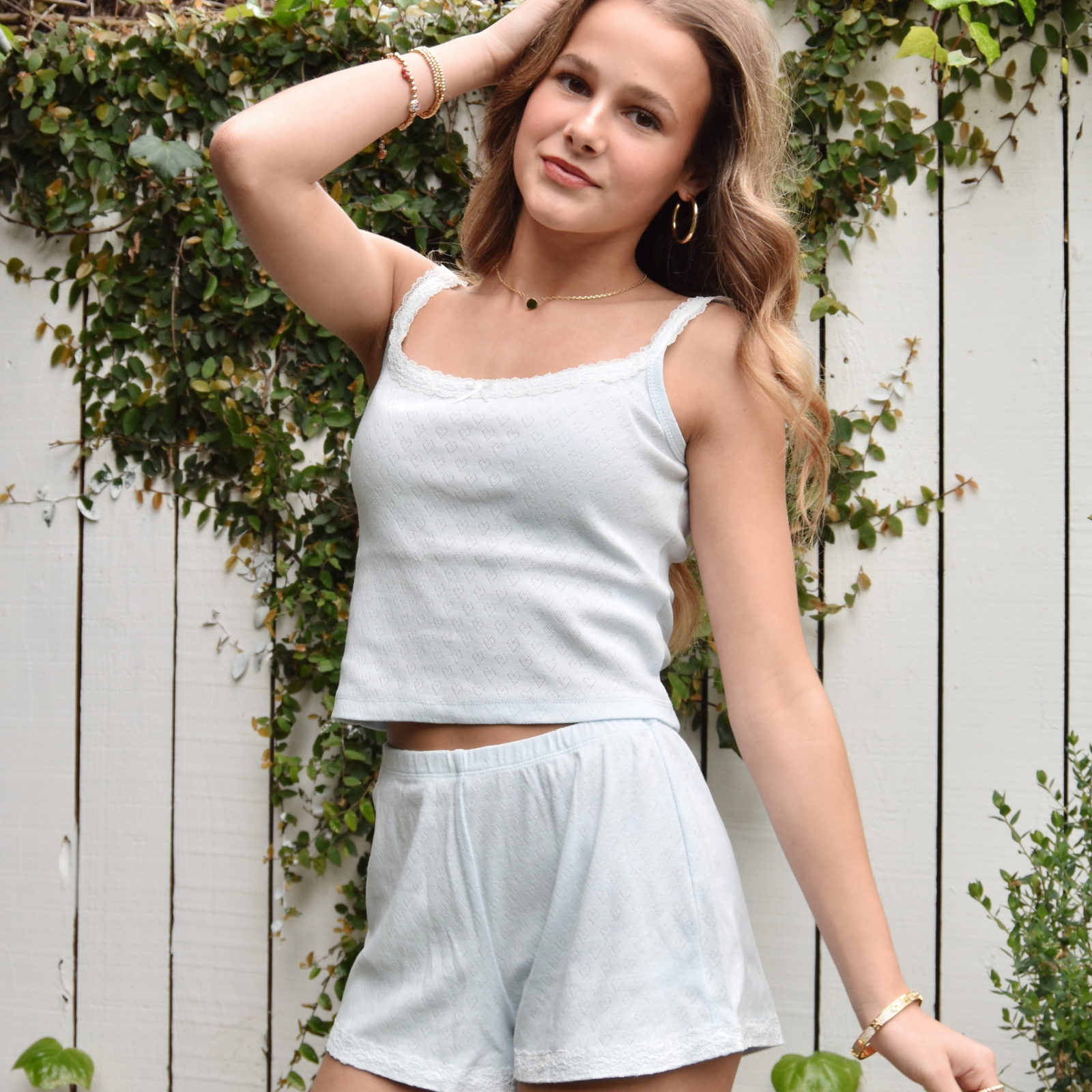 Theme Girl Teddy Heart Pointelle Lace Trim Shorts Girls Casual Bottoms Theme-NYC Blue Y/S (7/8)