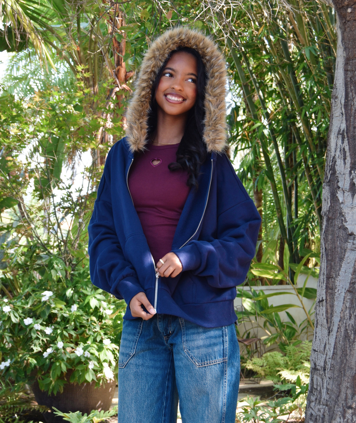 Katie J NYC Girls Adrianna Zip Up Fur Hoodie Girls Casual Tops Katie J NYC