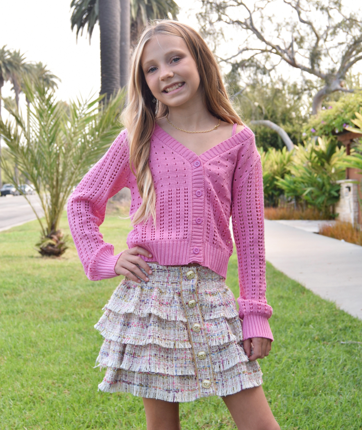 Katie J NYC Girls Mila Skirt Pink Lurex Boucle Girls Casual Bottoms Katie J NYC