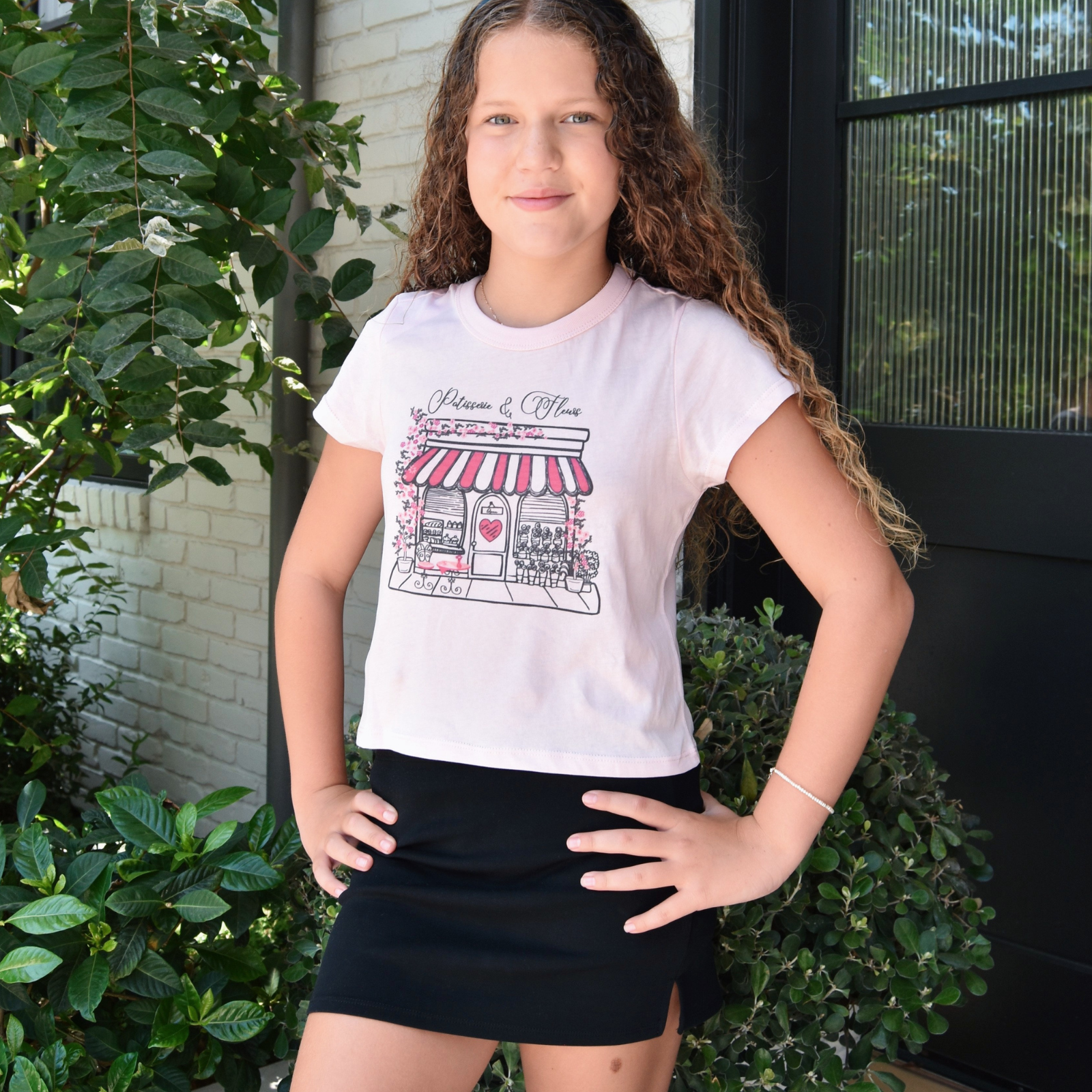 Katie J NYC Girls Bakery Boxy Baby Tee Girls Casual Tops Katie J NYC Baby Pink Y/S (7/8)