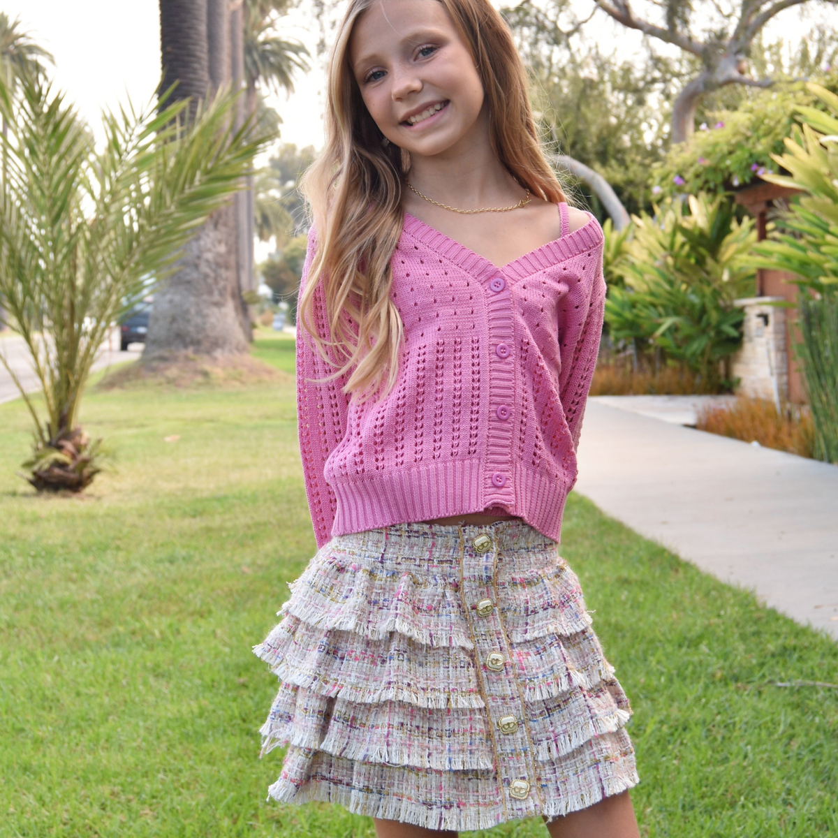 Katie J NYC Girls Mila Skirt Pink Lurex Boucle Girls Casual Bottoms Katie J NYC Pink Y/S (7/8)