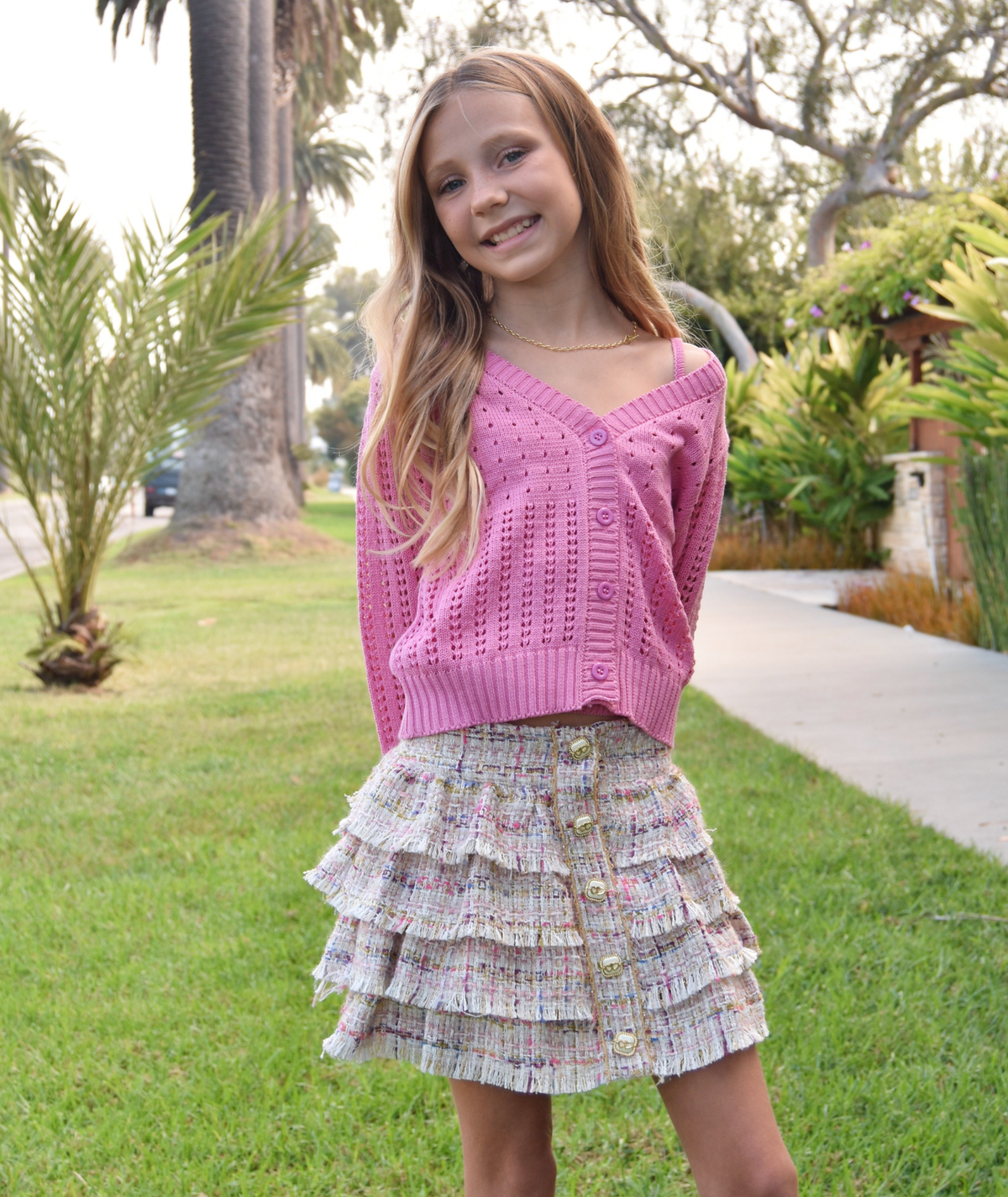 Katie J NYC Girls Mila Skirt Pink Lurex Boucle Girls Casual Bottoms Katie J NYC Pink Y/S (7/8)