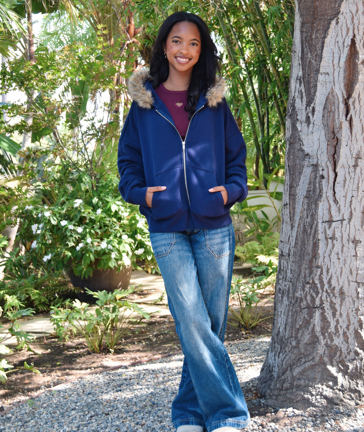 Katie J NYC Girls Adrianna Zip Up Fur Hoodie Girls Casual Tops Katie J NYC