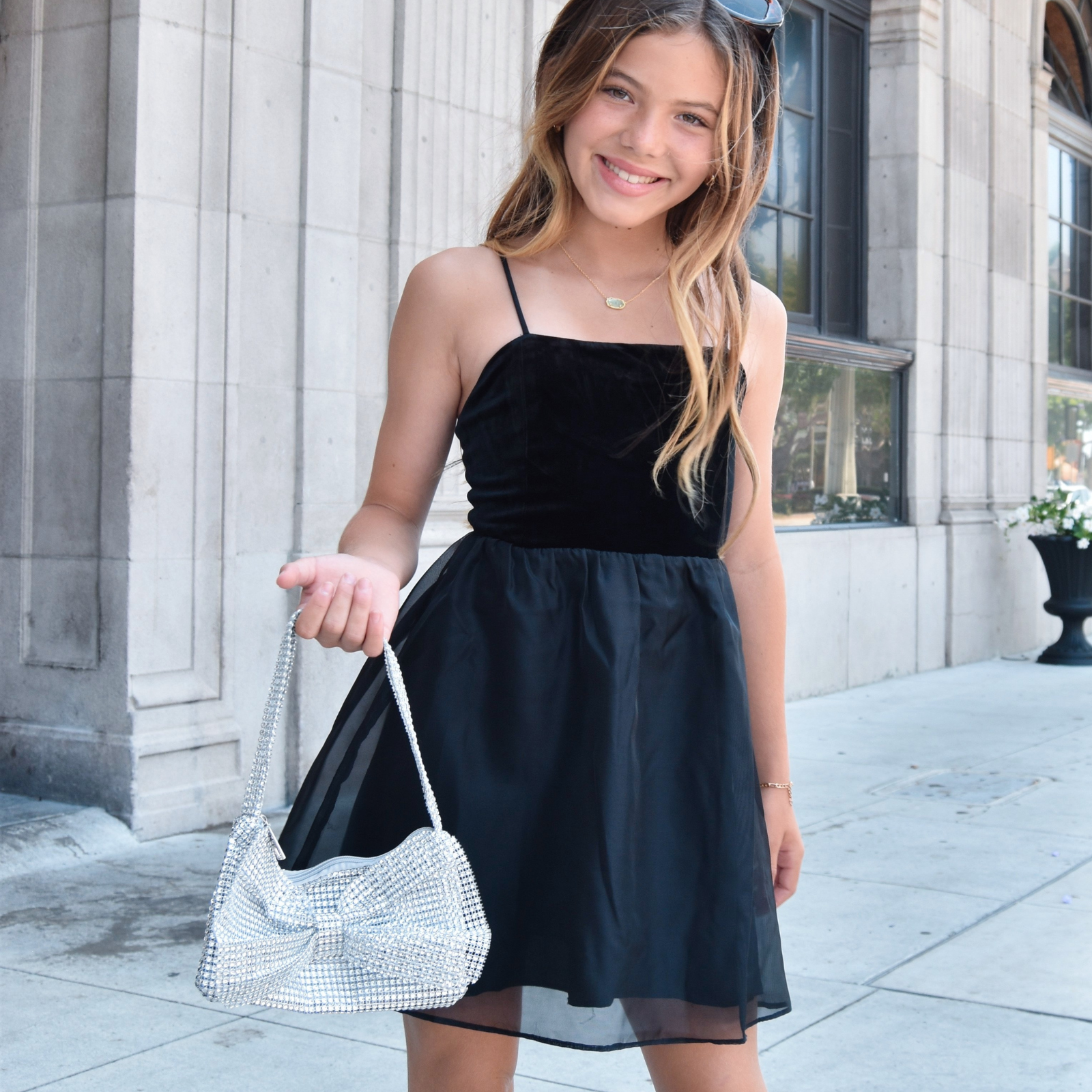 Gold Rush NYC Girls Gemma Velvet and Chiffon Tie Mini Dress