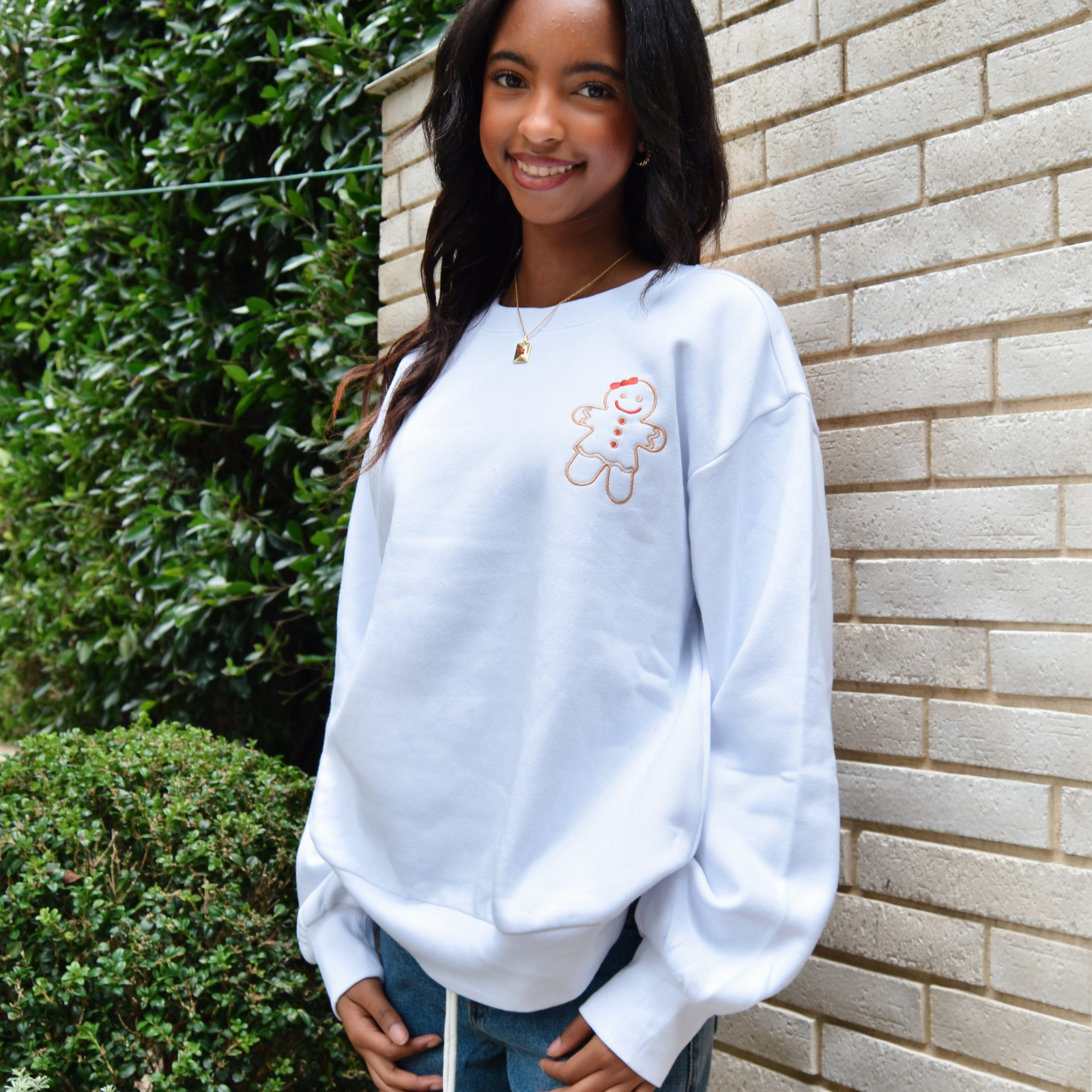 8apart Women Happy Gingerbread Girl Top Womens Casual Tops 8apart White Juniors/Women S