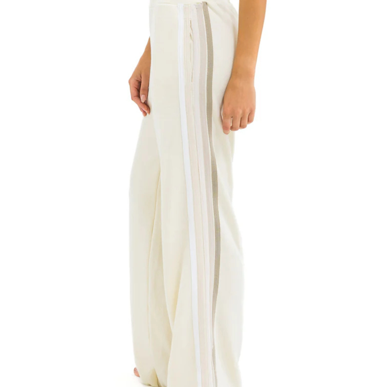 Aviator Nation Women Wide Leg 5 Stripe Pocket Sweatpants Vintage White/White Grey Womens Casual Bottoms Aviator Nation Vintage White Juniors/Women XS