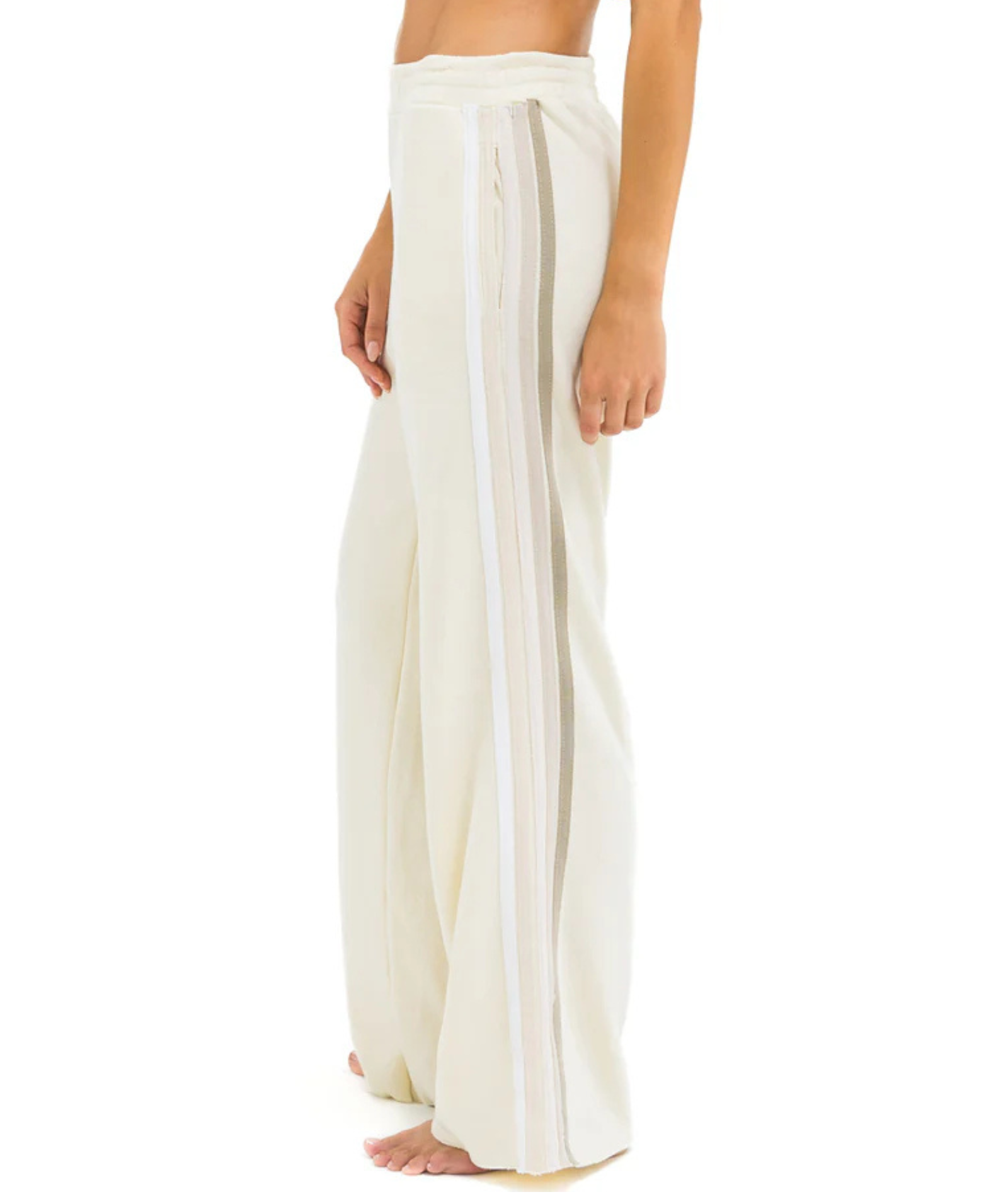 Aviator Nation Women Wide Leg 5 Stripe Pocket Sweatpants Vintage White/White Grey Womens Casual Bottoms Aviator Nation Vintage White Juniors/Women XS