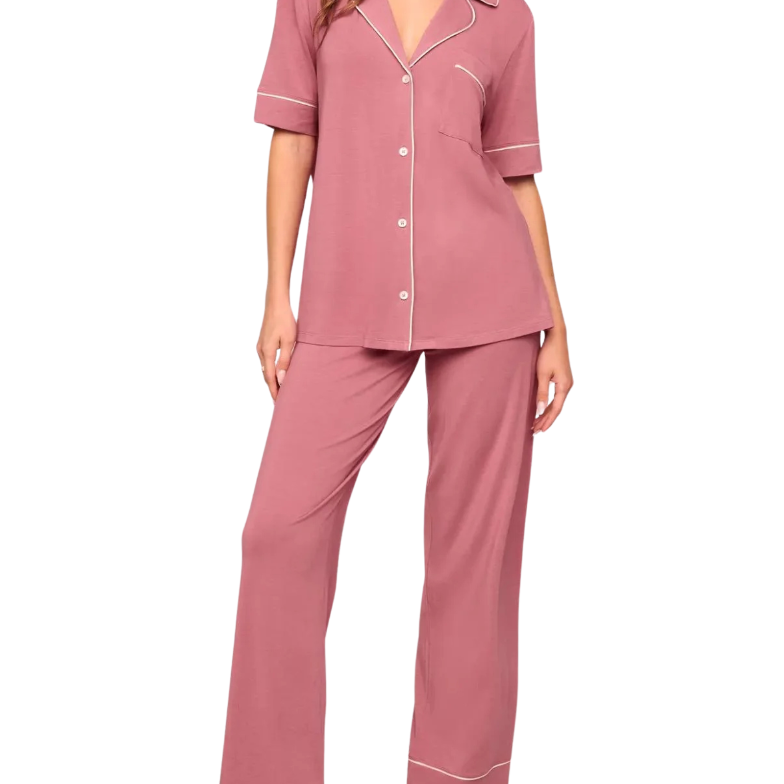 Eberjey Women Gisele Short Sleeve Pants PJ Set Berry Blush/Ivory Accessories Eberjey Pink Juniors/Women XS