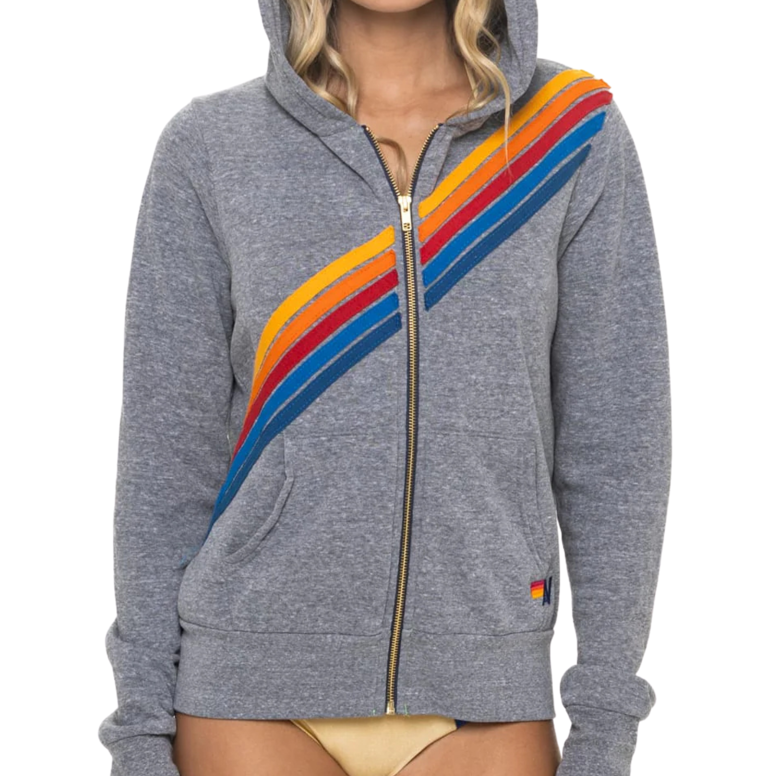 Aviator Nation Women Disco Zip Hoodie Womens Casual Tops Aviator Nation Heather Grey Juniors/Women XS