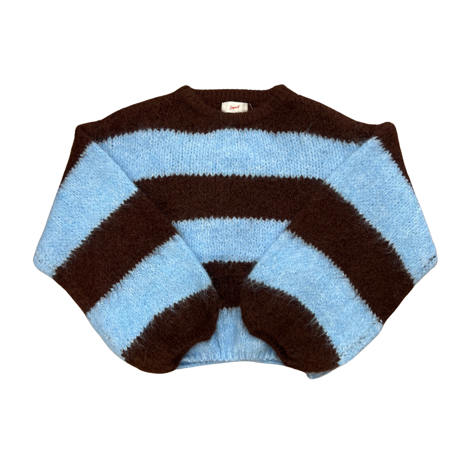 8apart Women Kiki Coffee/Blue Striped Fuzzy Sweater