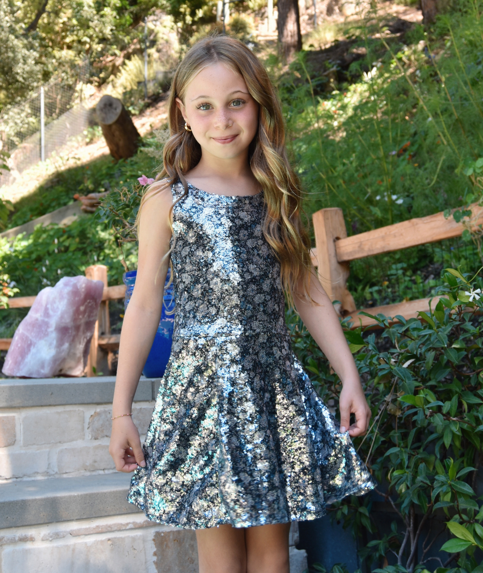 FBZ Girls Constance Grey/Blue Swing Dress Girls Special Dresses FBZ Flowers By Zoe