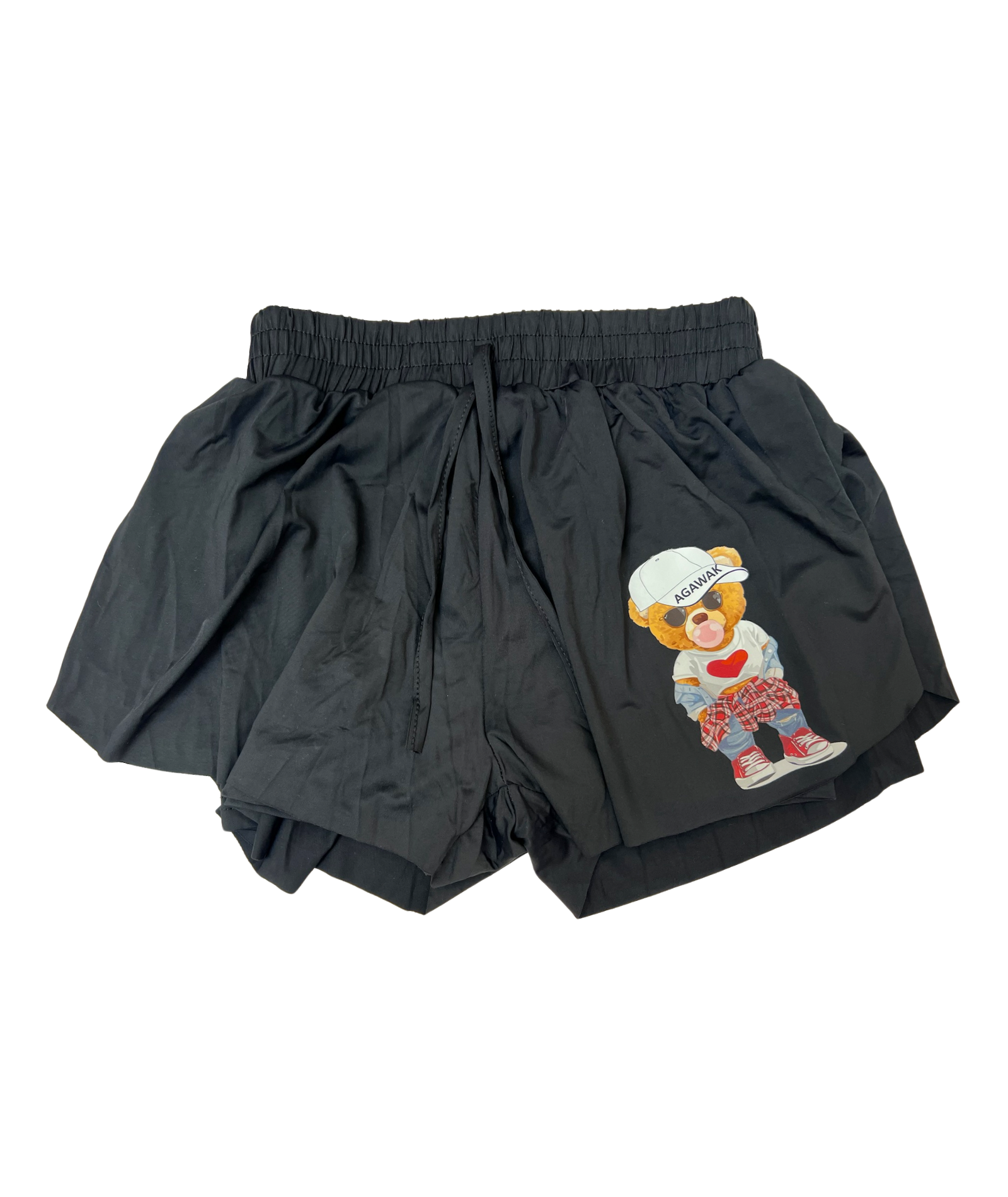 Girls Agawak Bubble Bear Camp Flyaway Shorts Girls Casual Bottoms Frankie's Exclusives Black Y/S (7/8)