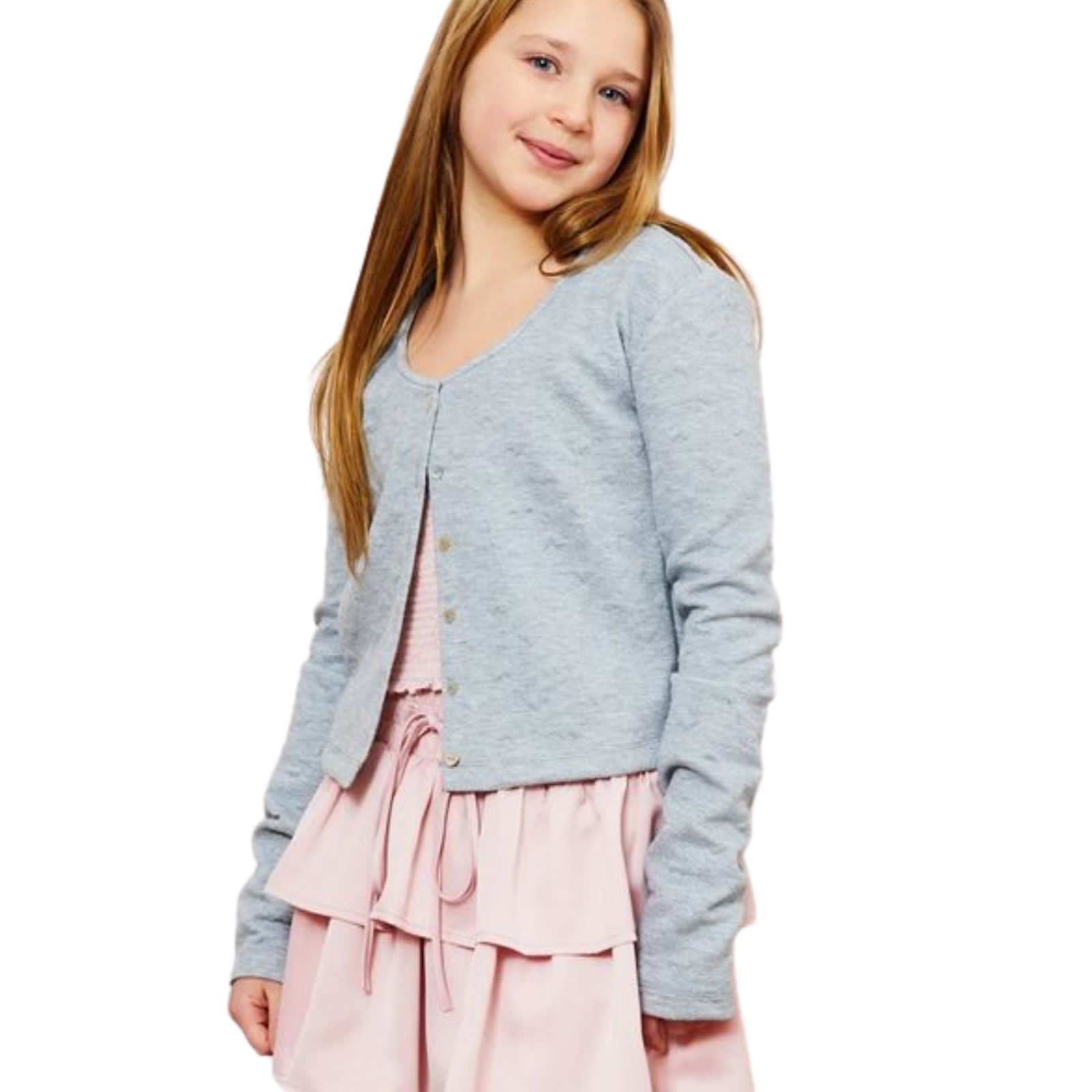Theme Girls Tali Puff Heart Cardigan Girls Casual Tops Theme-NYC Grey Y/XS (6X)