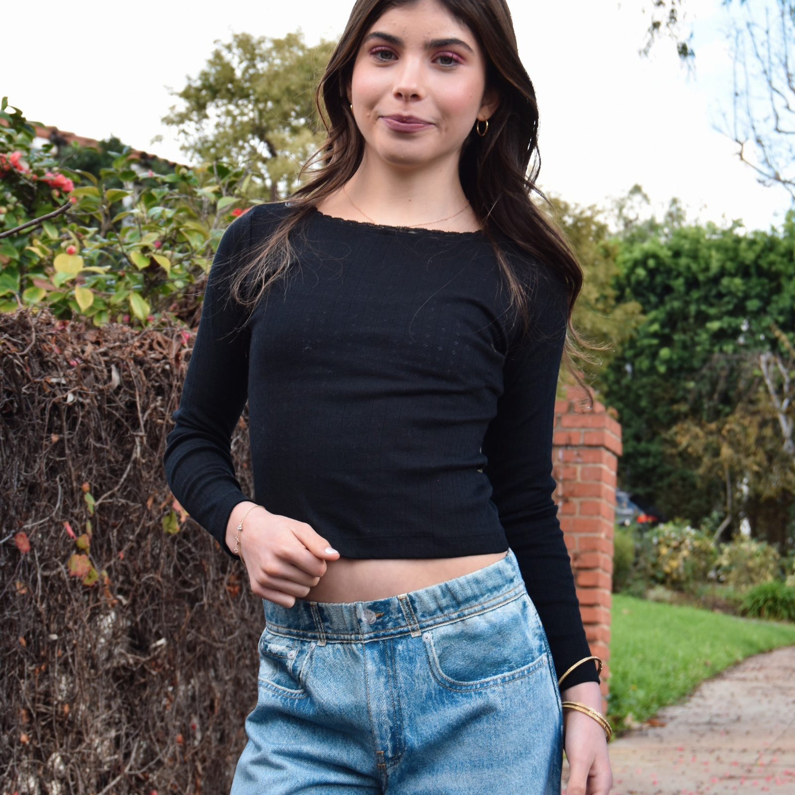 FBZ Girls Honor Pointelle With Lace Top Girls Casual Tops FBZ Flowers By Zoe Black Y/6