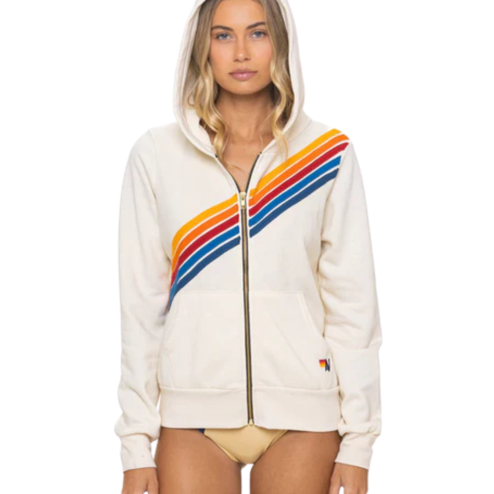 Aviator Nation Women Disco Zip Hoodie Womens Casual Tops Aviator Nation Vintage White Juniors/Women XS
