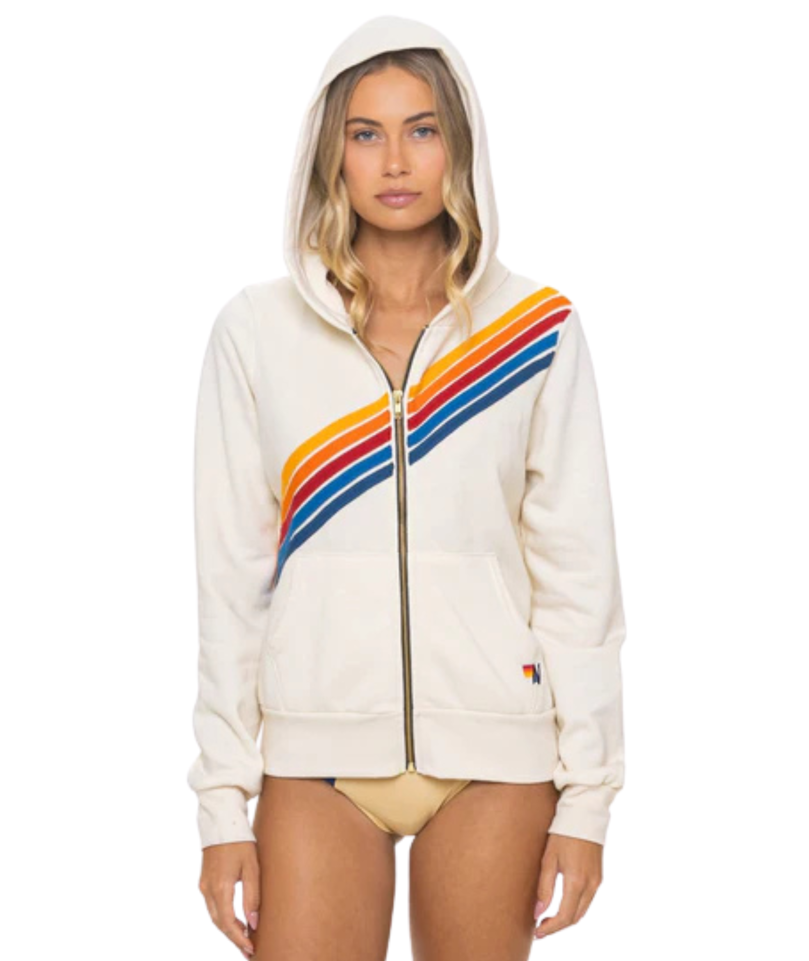 Aviator Nation Women Disco Zip Hoodie Womens Casual Tops Aviator Nation Vintage White Juniors/Women XS