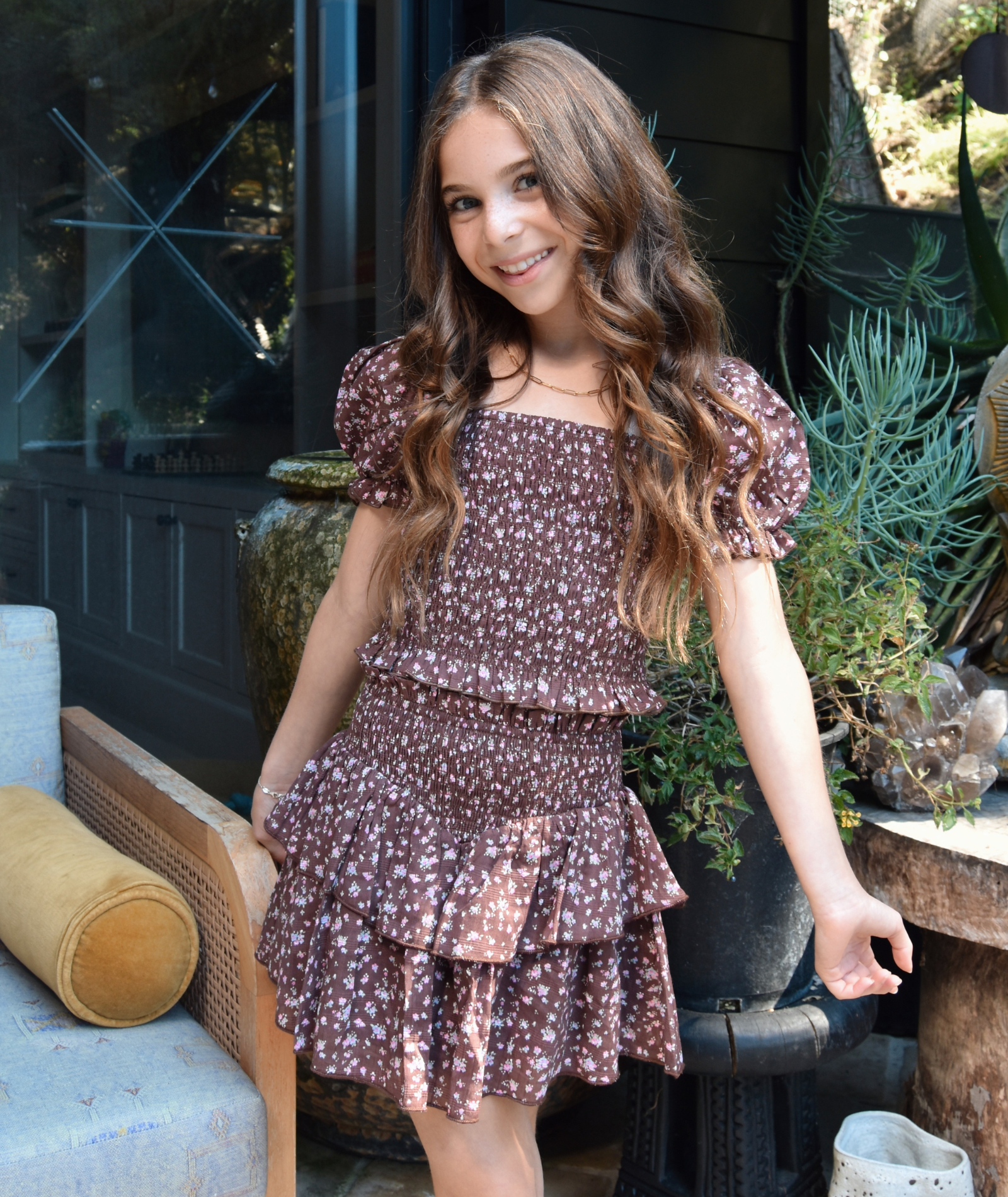 Katie J NYC Girls Chocolate Floral Marlee Top Girls Casual Tops Katie J NYC