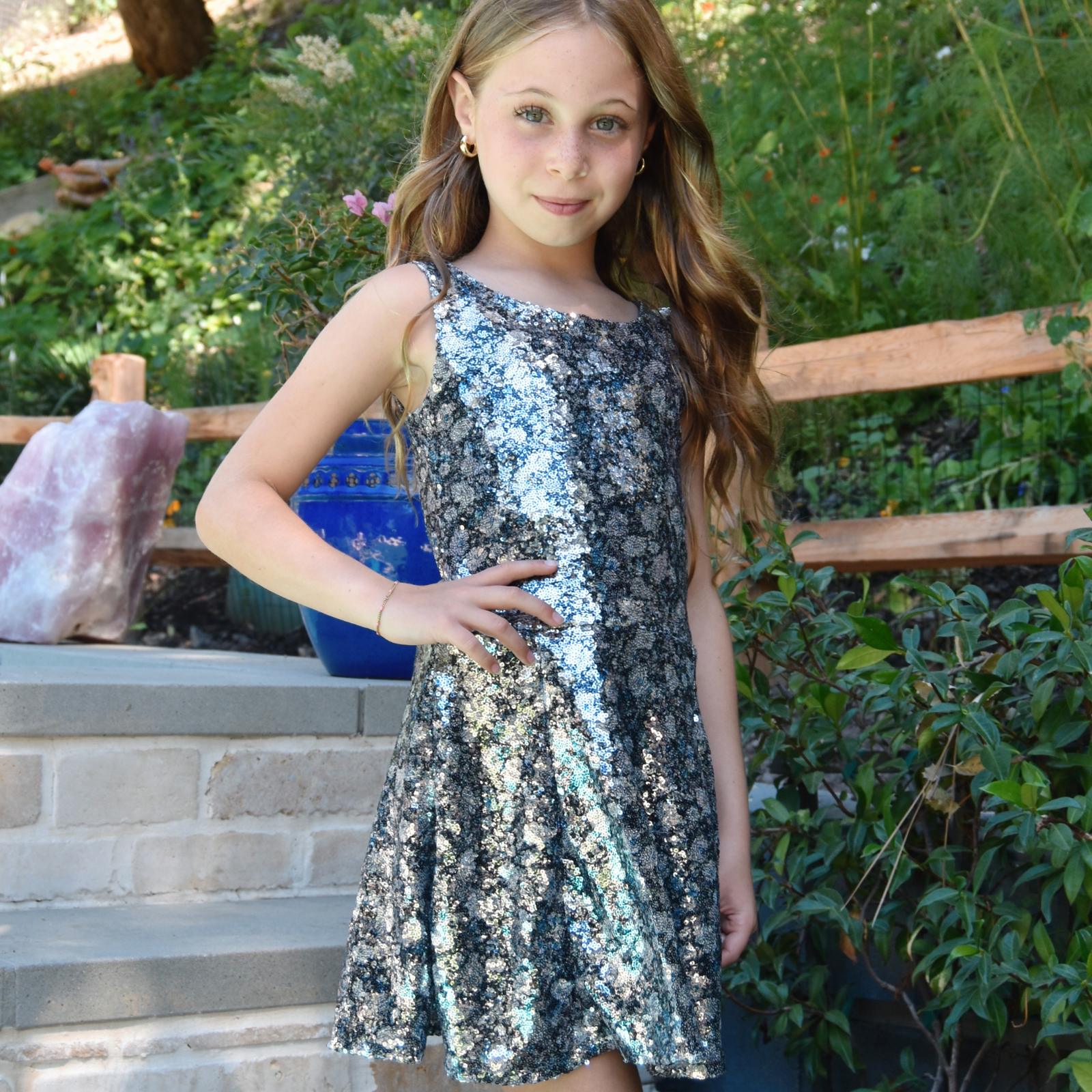 FBZ Girls Constance Grey/Blue Swing Dress Girls Special Dresses FBZ Flowers By Zoe Blue Y/6