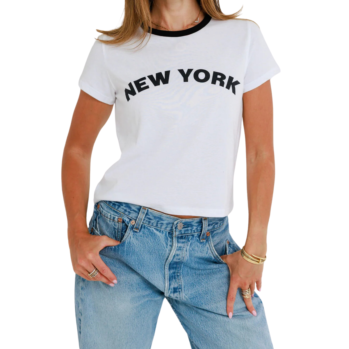 Sunny Somewhere Women New York Ringer Tee Womens Casual Tops Sunny Somewhere White Juniors/Women XS