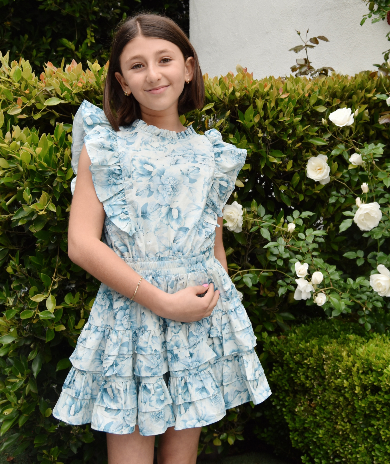 Summer Loving Girls Gustavia Dress Blue Peonies Girls Casual Dresses Summer Loving