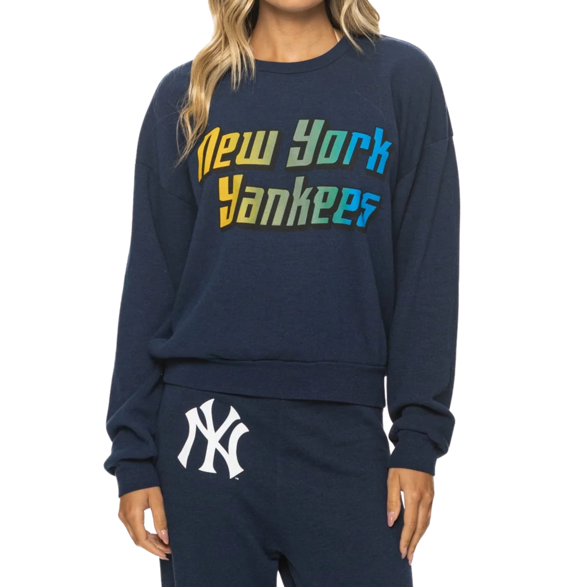 Aviator Nation Women New York Yankees 2026 Relaxed Crew Sweatshirt Womens Casual Tops Aviator Nation Navy Juniors/Women XS