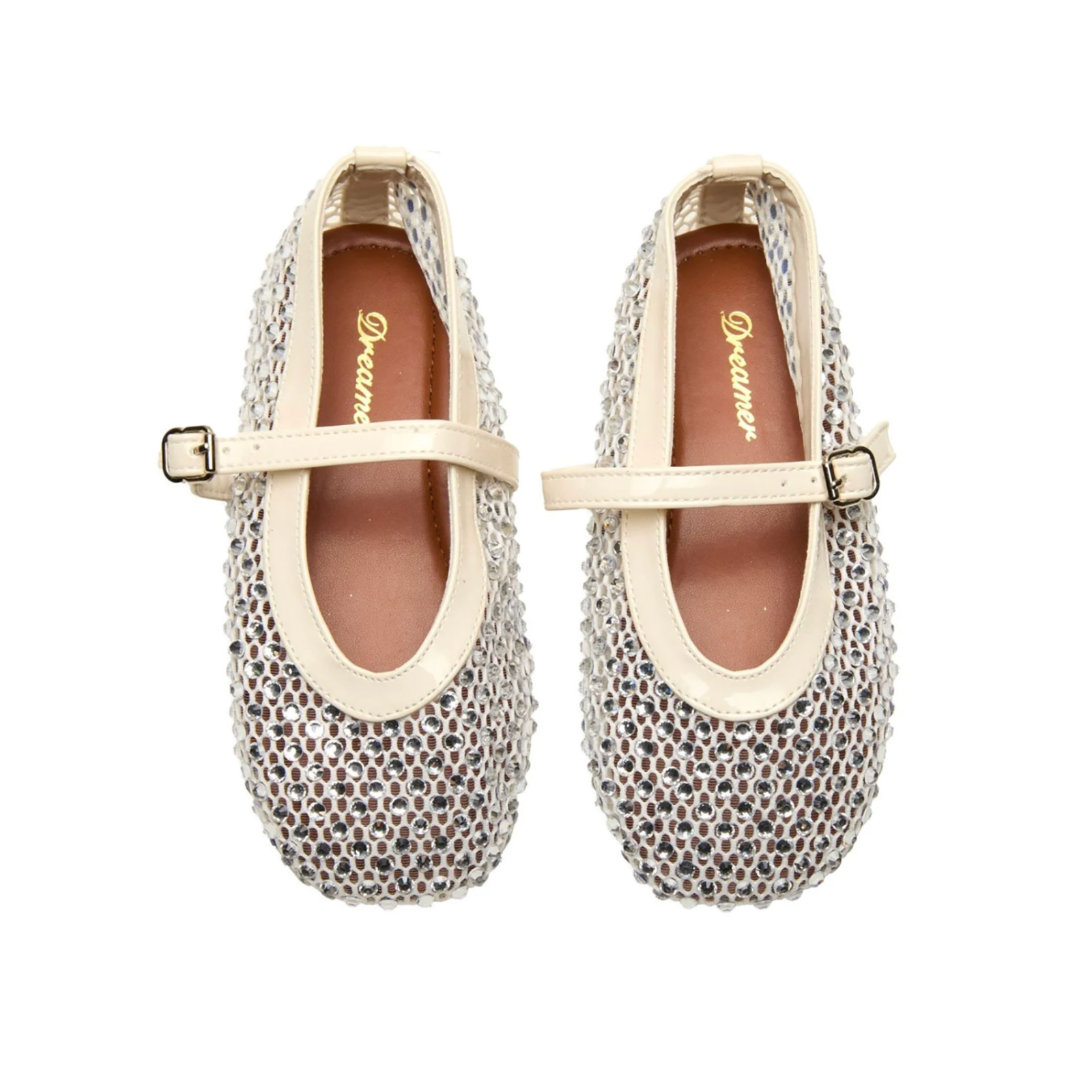 Mini Dreamers Girls Lala Mesh Crystal Ballet Flats Accessories Mini Dreamers Ivory Shoes/33