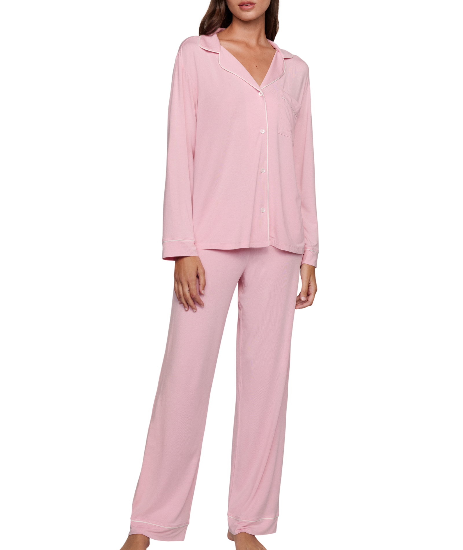 Eberjey Women Gisele Long PJ Set Pink Nectar/Ivory Accessories Eberjey Pink Juniors/Women XXS