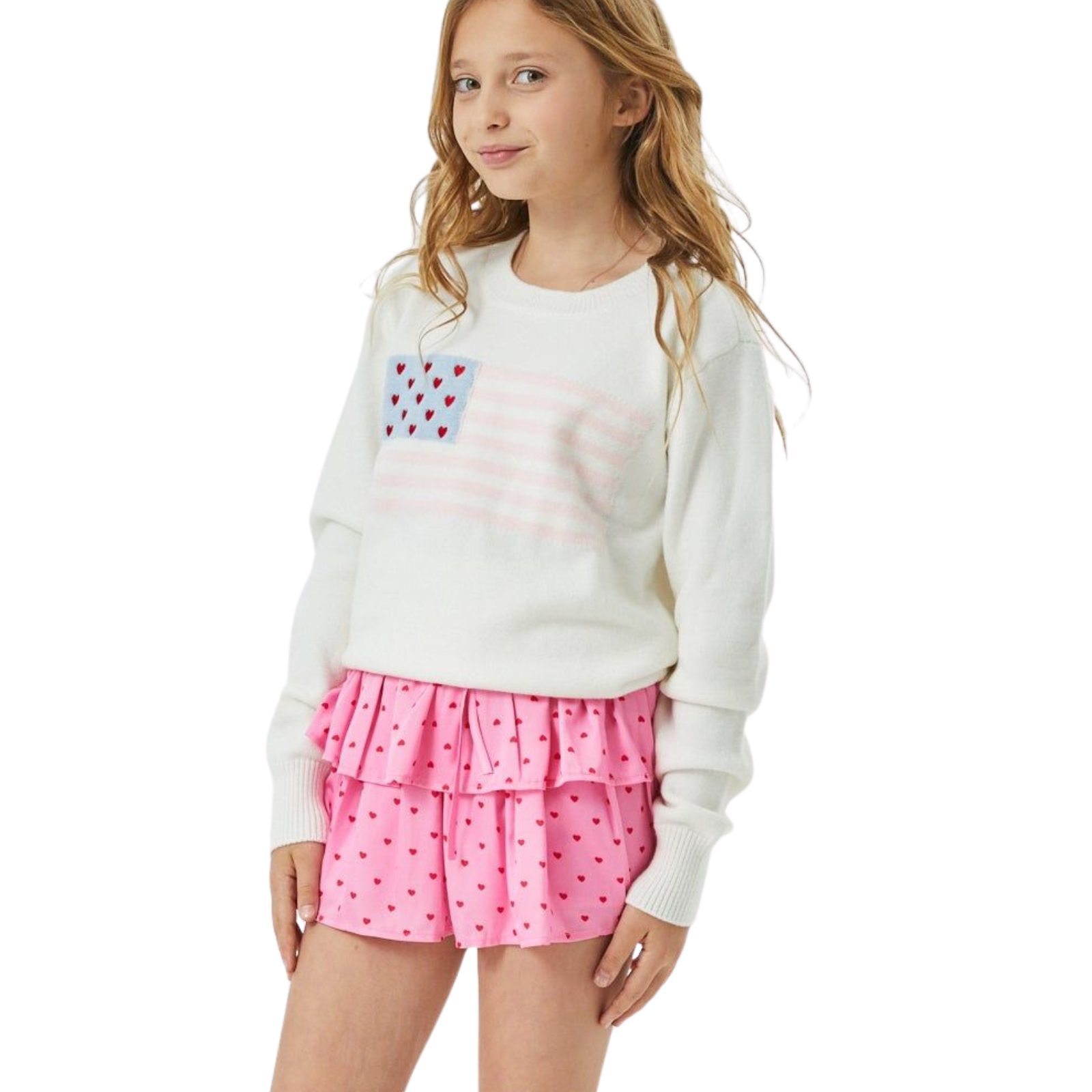 Theme Girls Tiegen American Flag Sweater Girls Casual Tops Theme-NYC White Y/XS (6X)