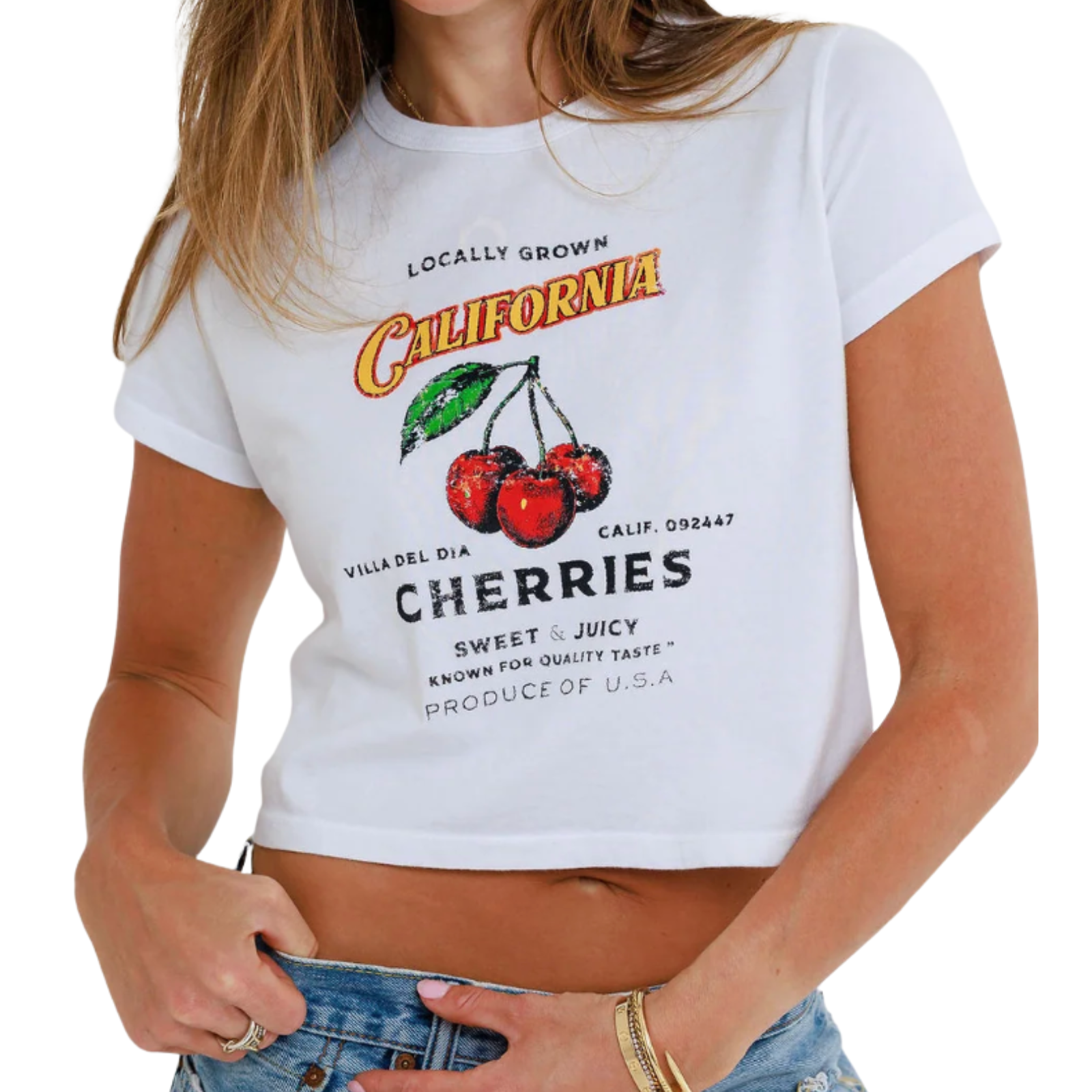 Sunny Somewhere Women Cherries Tiny Tee Womens Casual Tops Sunny Somewhere White Juniors/Women XS