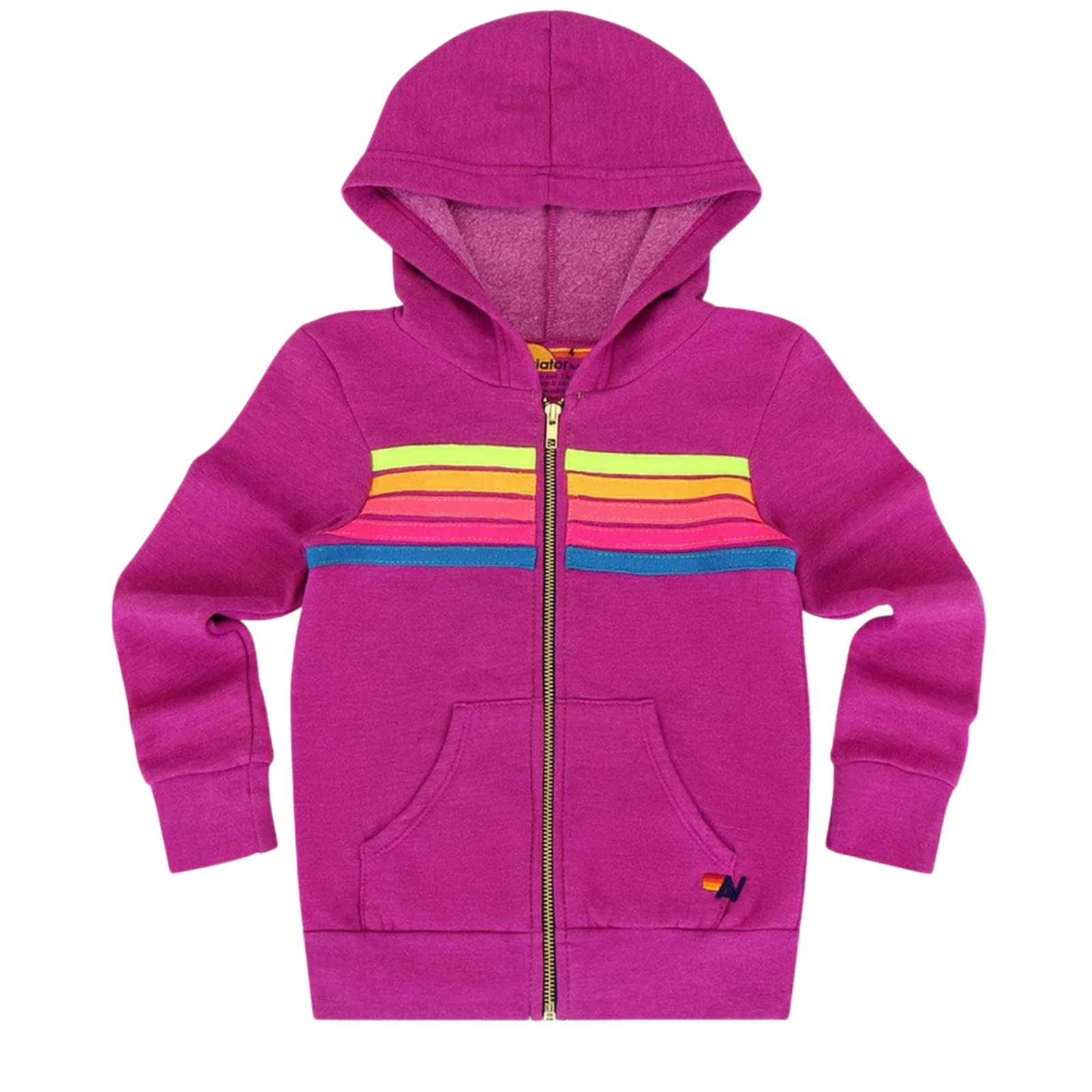Aviator Nation Kids 5 Stripe Zip Hoodie Magenta/Yellow Blue Girls Casual Tops Aviator Nation Pink Y/M (10)
