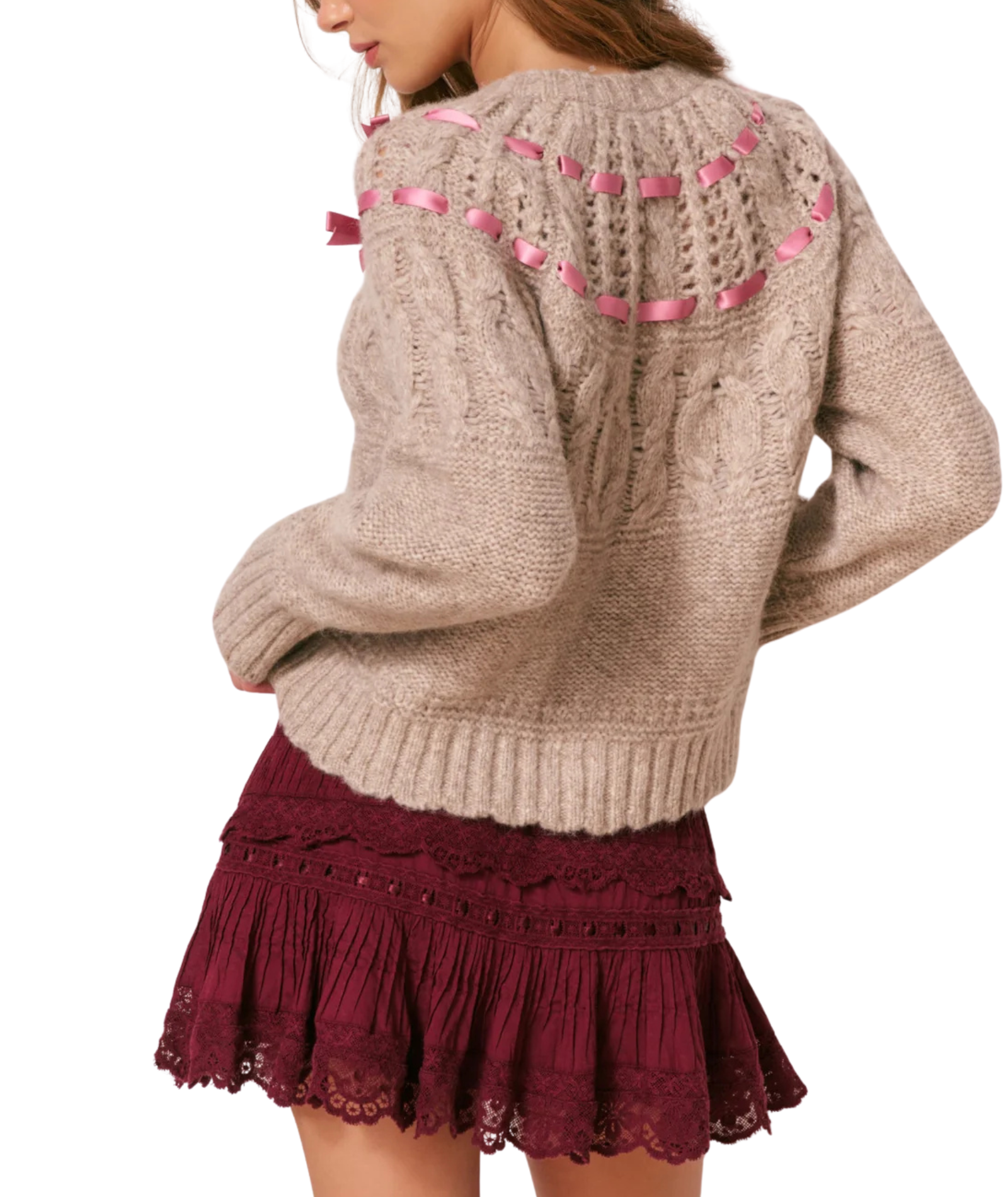 Love Shack Fancy Women Clementian Cardigan Oatmeal Melange Womens Casual Tops Love Shack Fancy