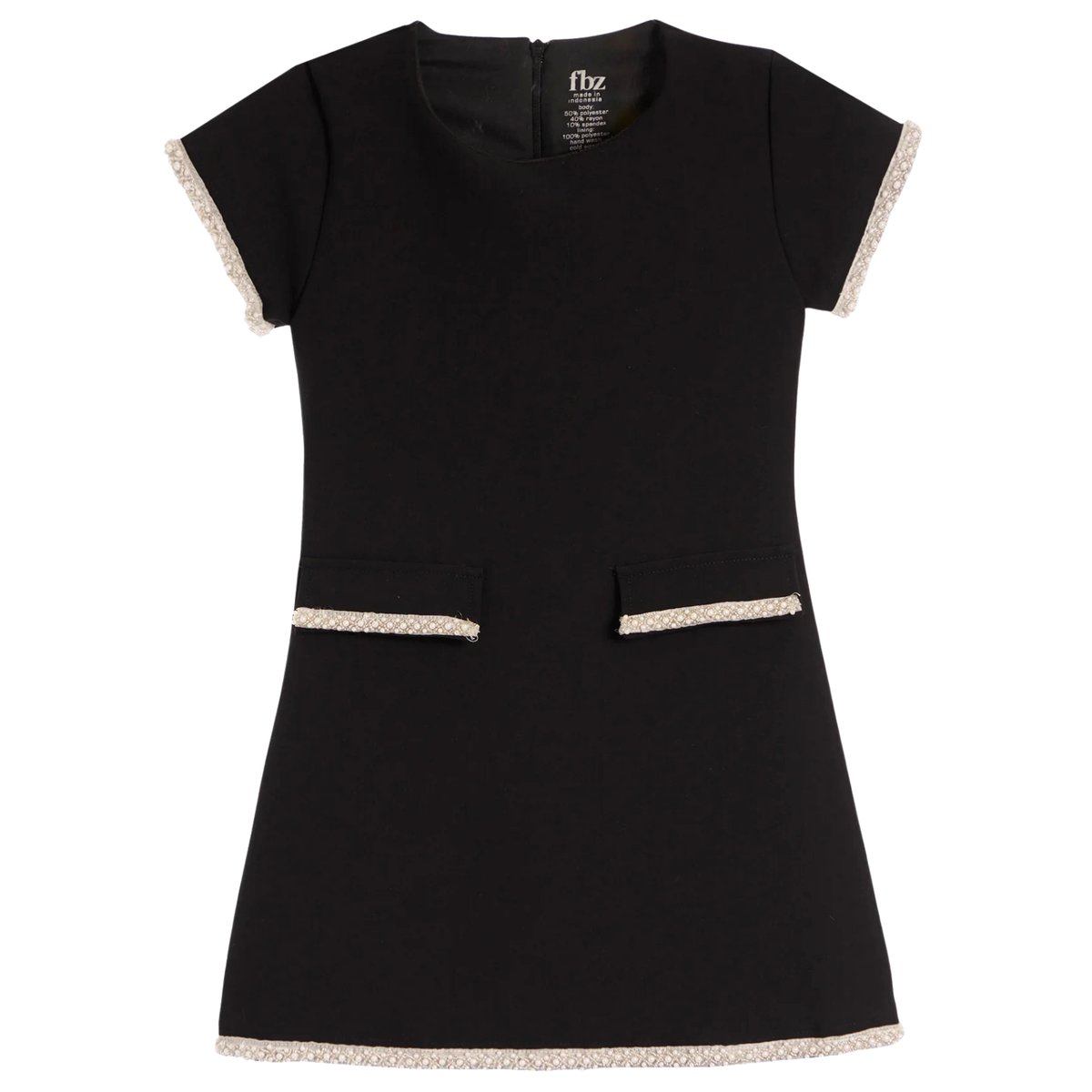 FBZ Girls Gabby Gabardine Dress With Pearls Girls Special Dresses FBZ Flowers By Zoe Black Y/S (7/8)