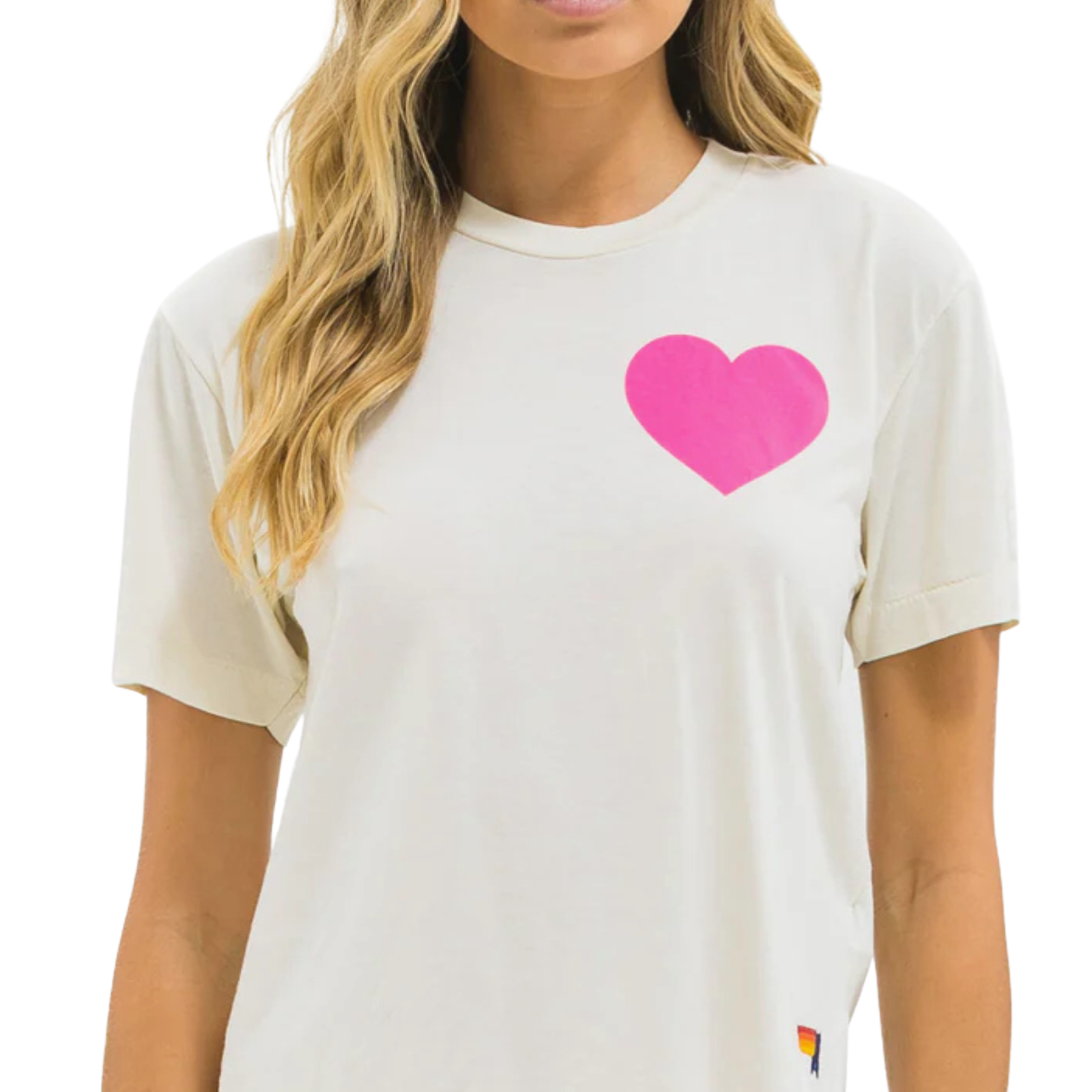 Aviator Nation Women Heart Boyfriend Tee Vintage White/Neon Pink Womens Casual Tops Aviator Nation Ivory Juniors/Women XS