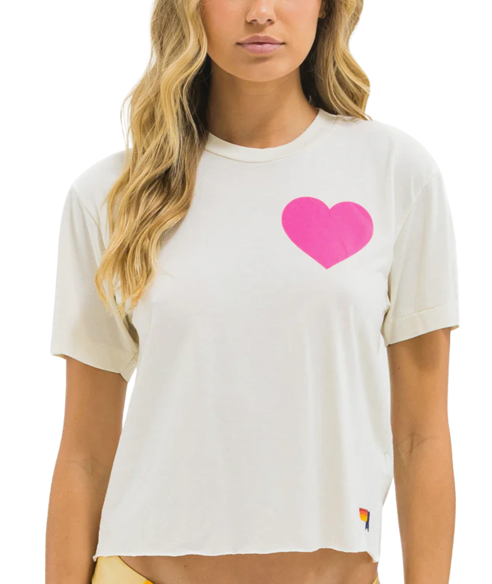 Aviator Nation Women Heart Boyfriend Tee Vintage White/Neon Pink Womens Casual Tops Aviator Nation Ivory Juniors/Women XS