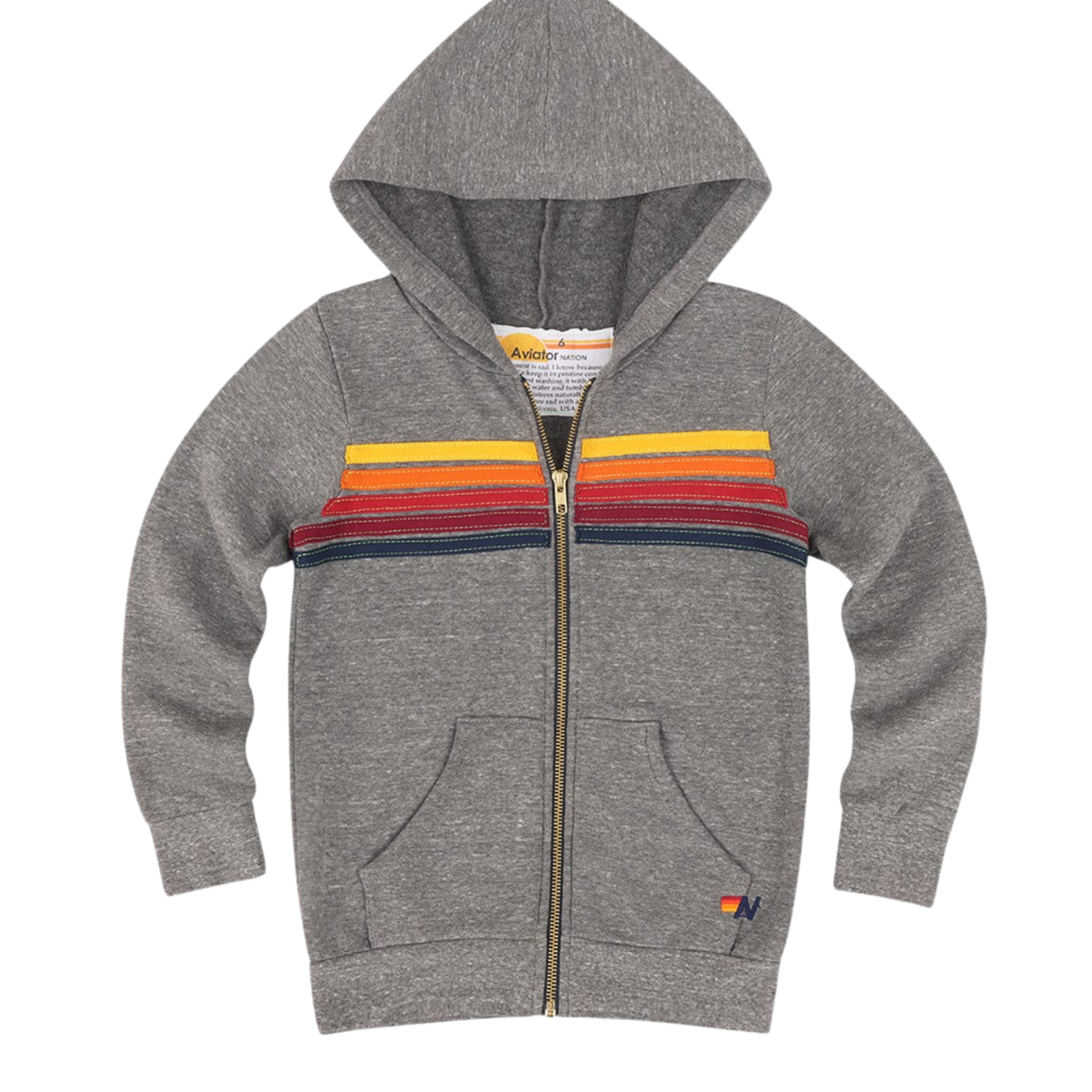 Aviator Nation Kids 5 Stripe Zip Hoodie Girls Special Tops Aviator Nation Heather Grey Y/4