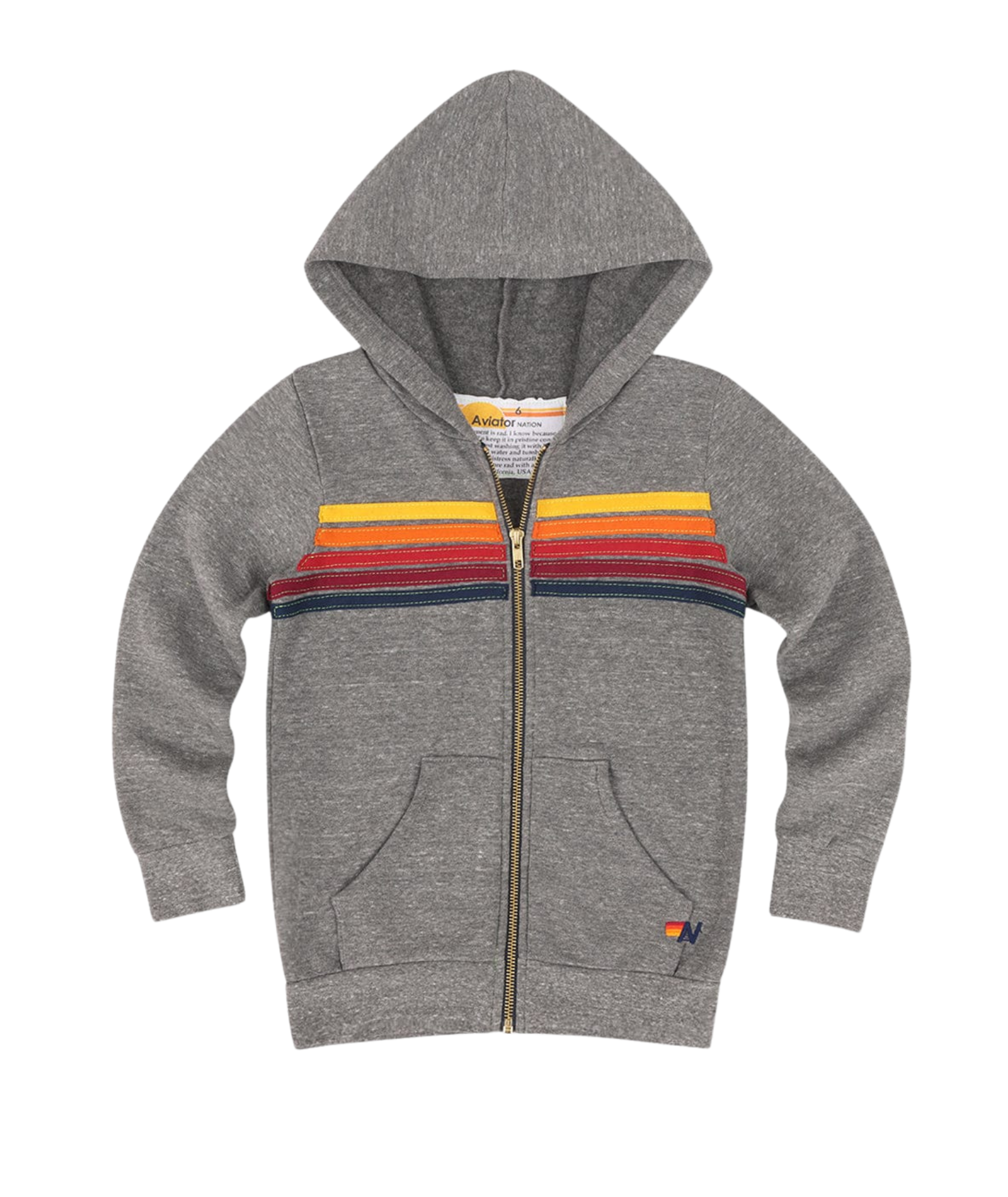 Aviator Nation Kids 5 Stripe Zip Hoodie Girls Special Tops Aviator Nation Heather Grey Y/4
