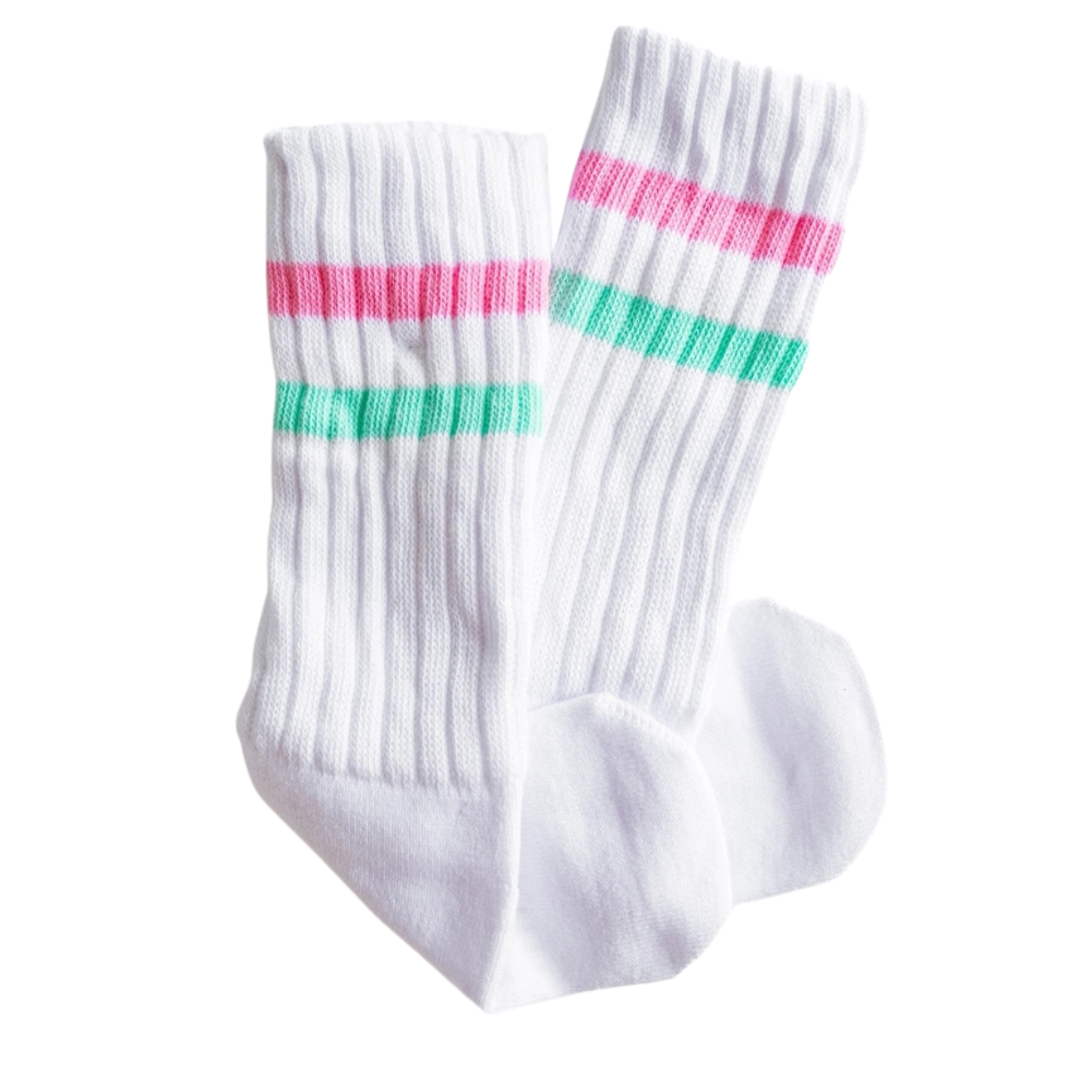 XOXO Crew Socks Pink and Aqua Stripe Accessories Frankie's Exclusives Striped One Size Fits Most (Y/7-Y/14)