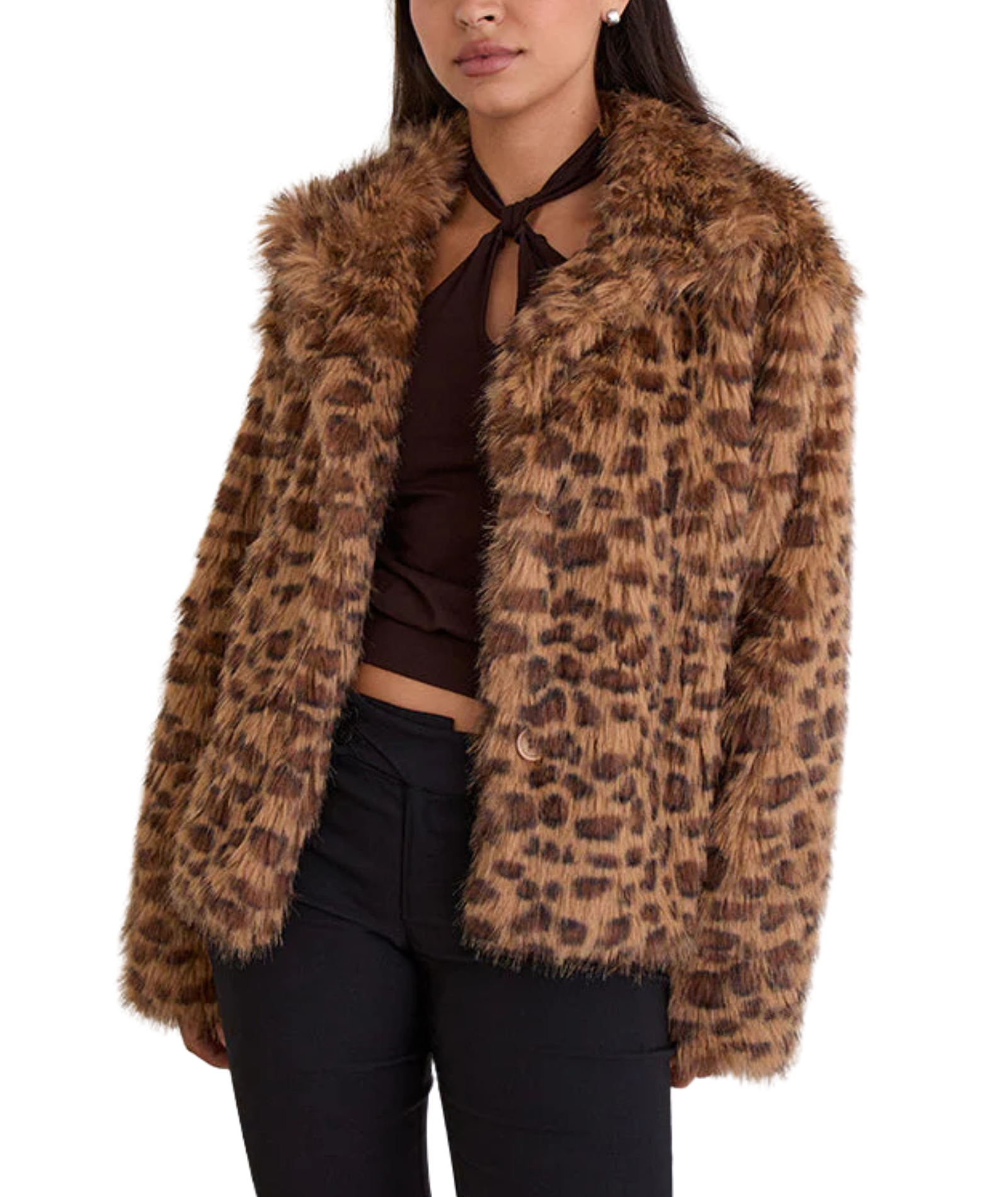 Motel Rocks Women Joji Leopard Faux Fur Jacket Womens Casual Tops Motel Rocks