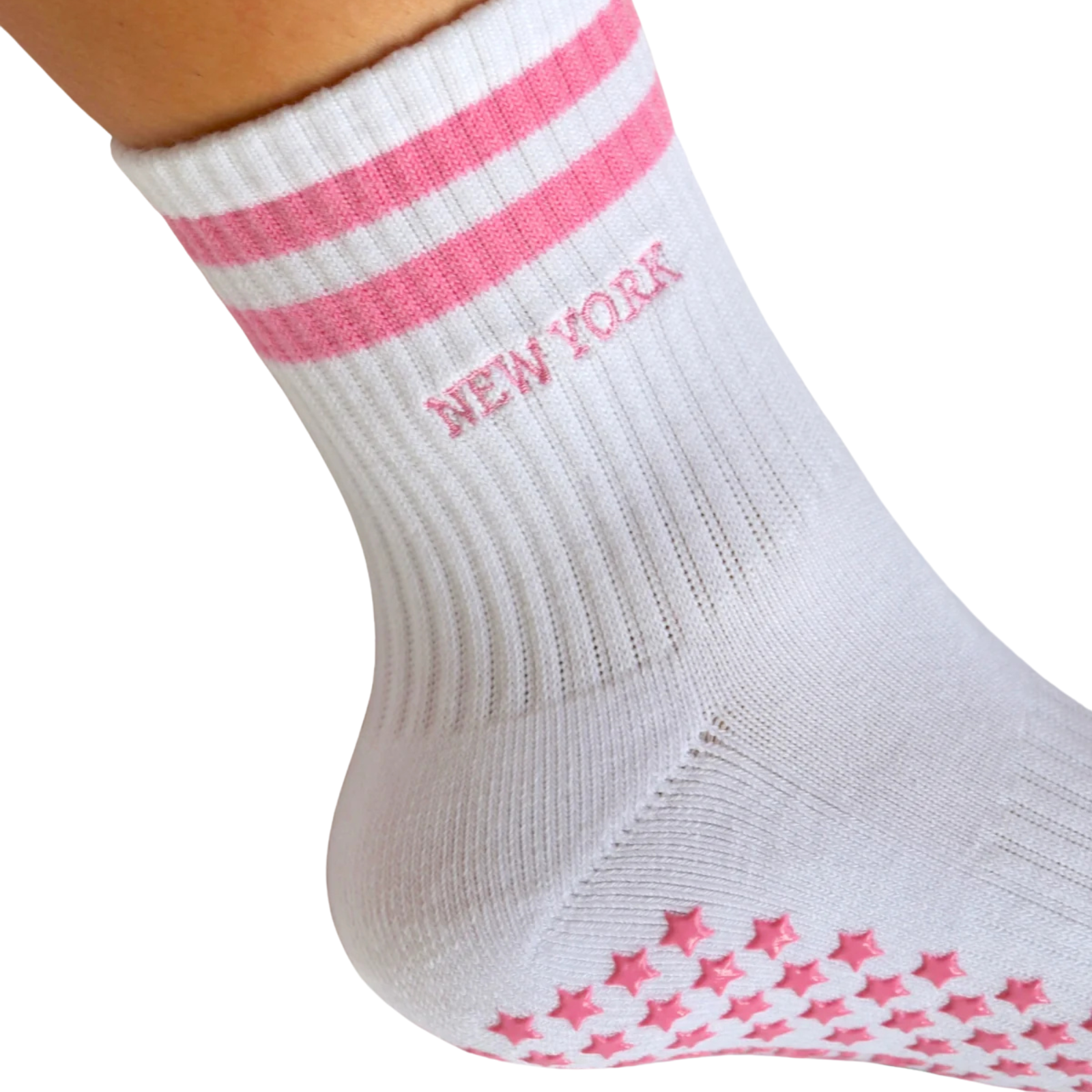 Colorful Natalie New York Pink Stripe Grip Socks