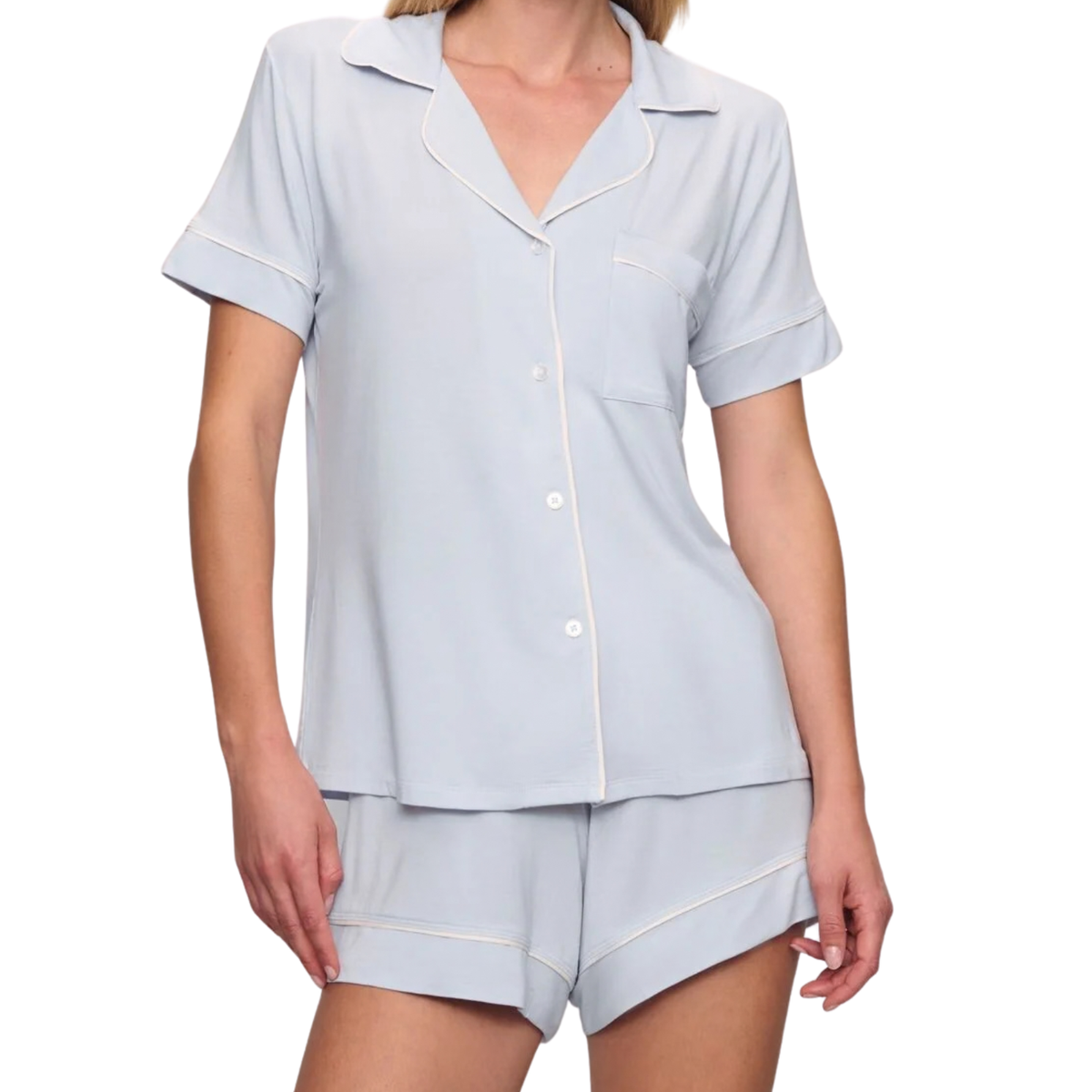 Eberjey Women Gisele Relaxed Short PJ Set Ice Blue/ivory