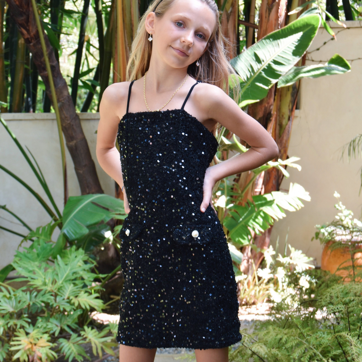 FBZ Girls Harlow Black Sequin Dress Girls Special Tops FBZ Flowers By Zoe Black Y/S (7/8)